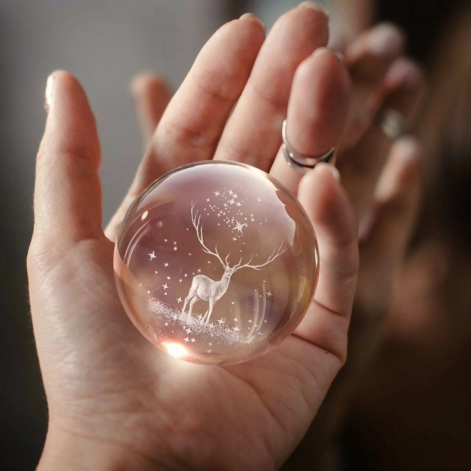 3D Crystal Ball Deer LED Lamp with Wooden Base Night Light - Image 6