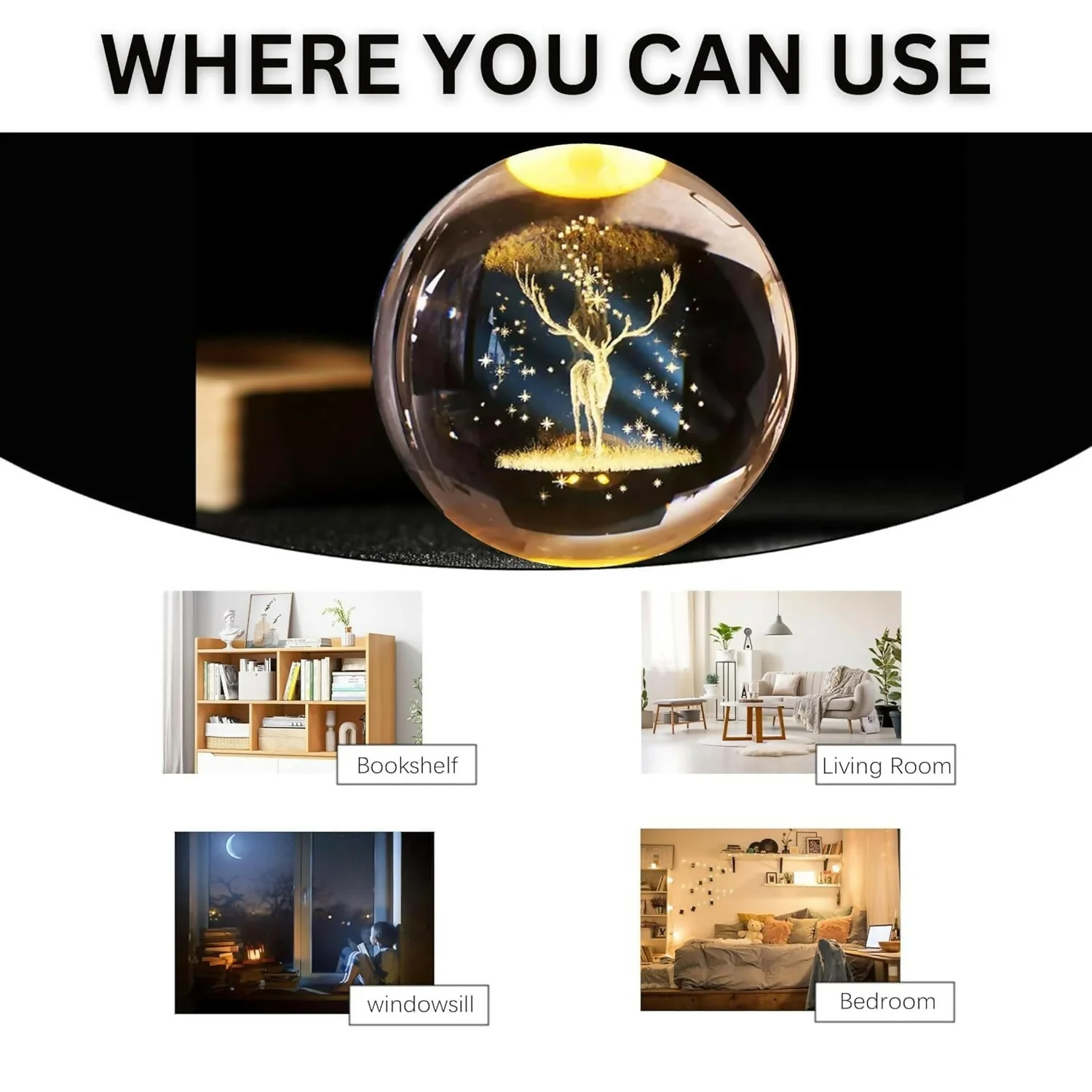 3D Crystal Ball Deer LED Lamp with Wooden Base Night Light - Image 7
