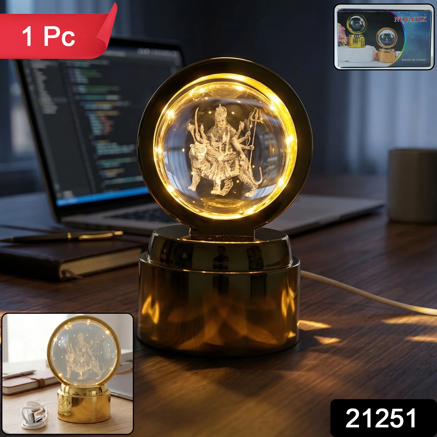 3D Crystal Ball LED Decorative Night Lamp with Goddess Design (1 Pc) - Image 2