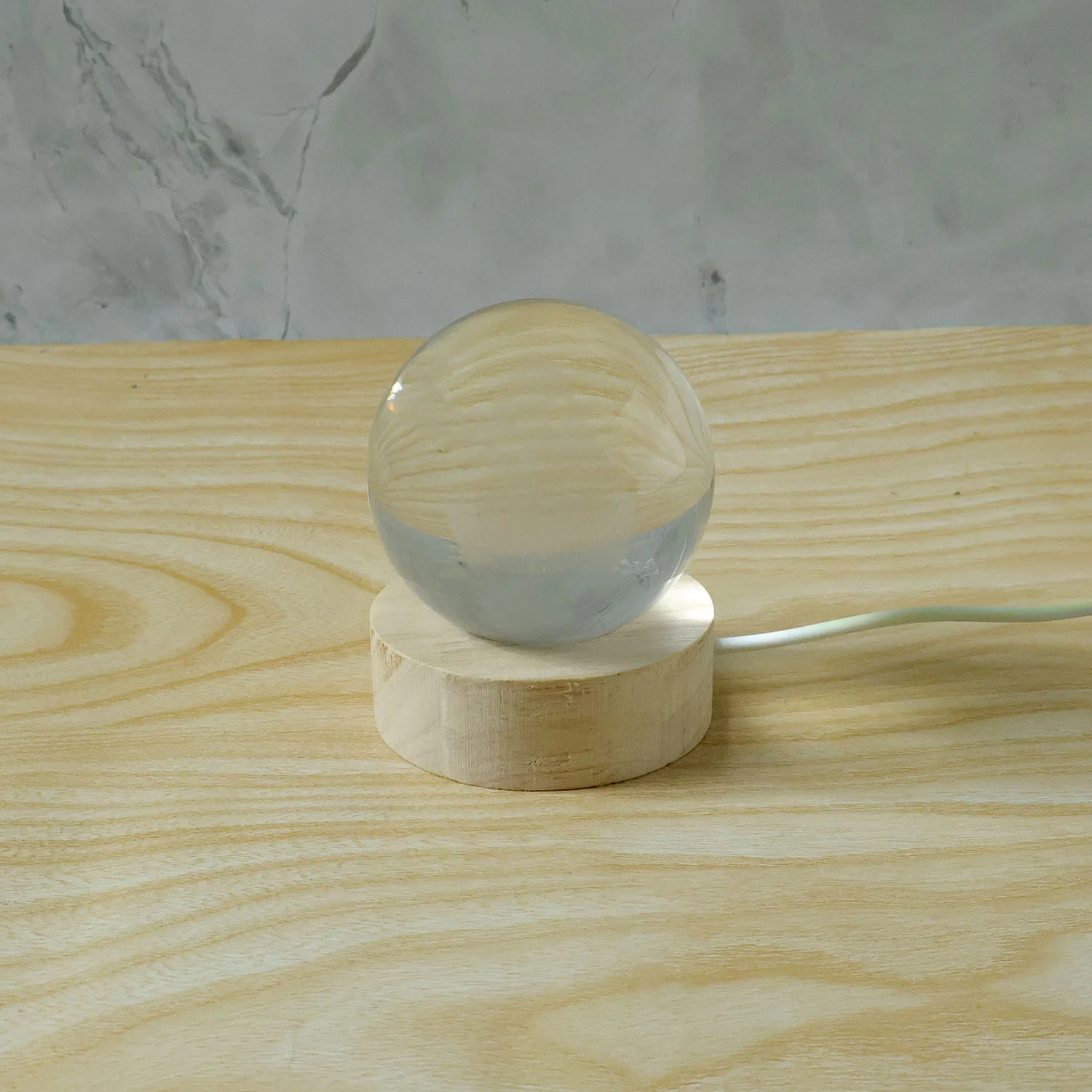 3D Crystal Lakshmi Ball LED Night Lamp with Wooden Base - Image 7