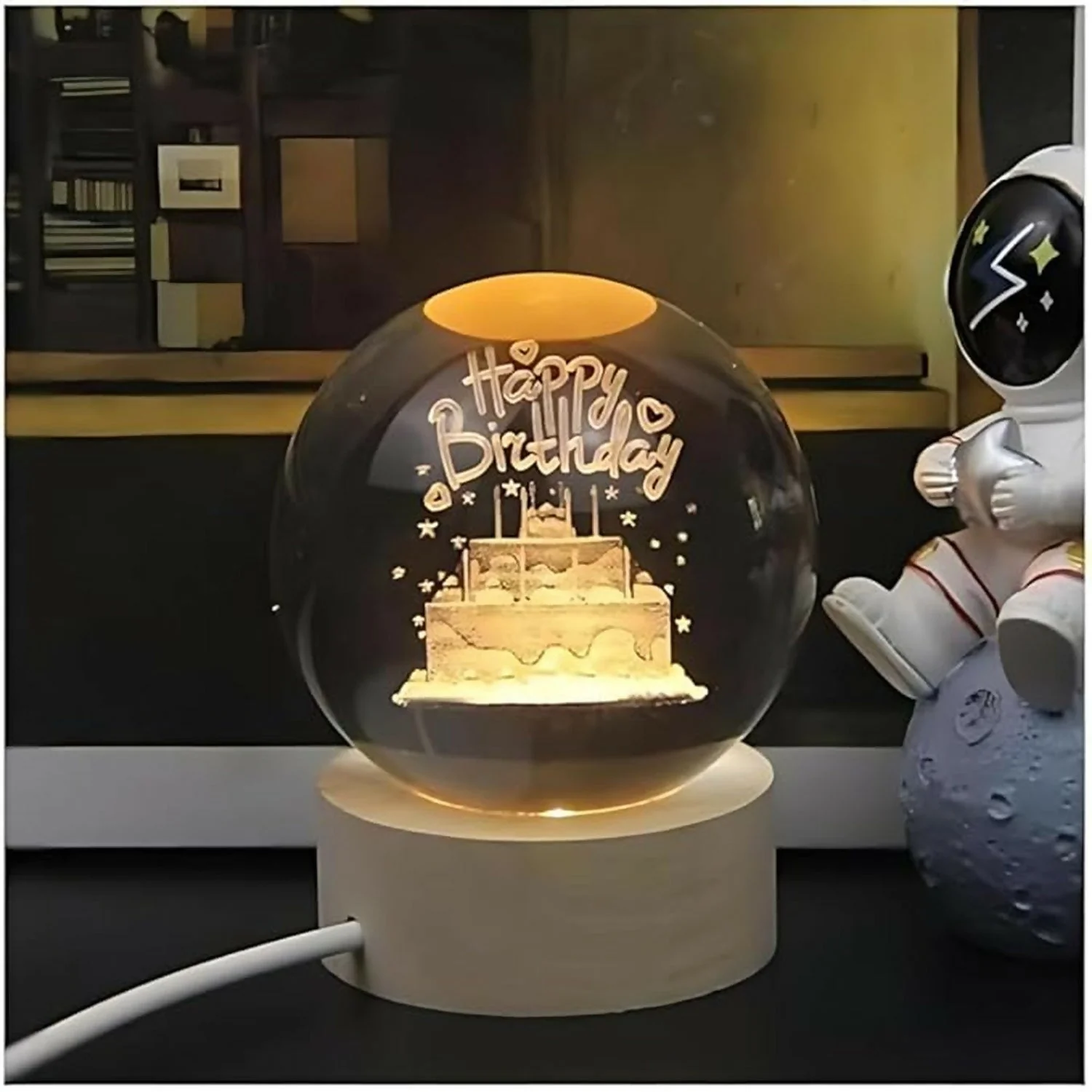 3D Crystal Night Lamp with Wooden Base, USB Powered Decorative Light - Image 10