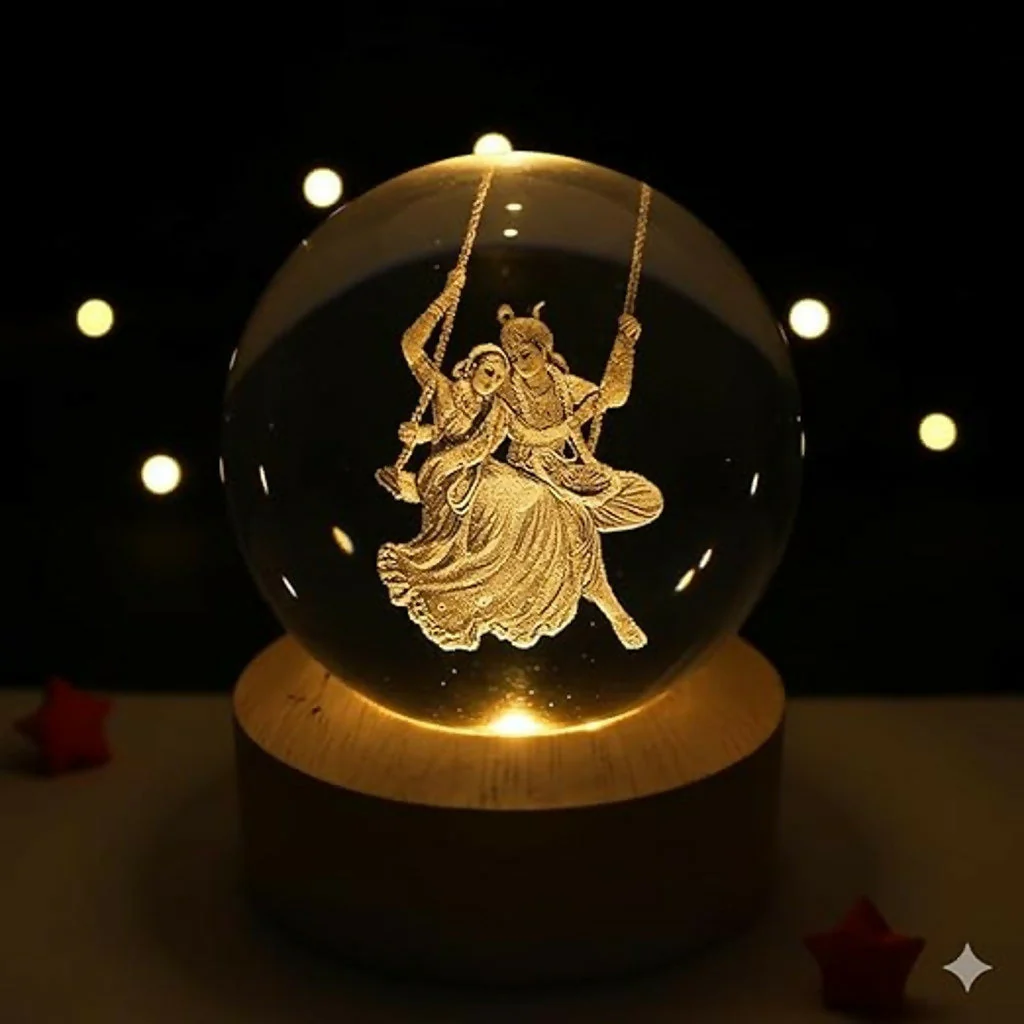 3D Crystal Night Lamp with Wooden Base, USB Powered Decorative Light - Image 2