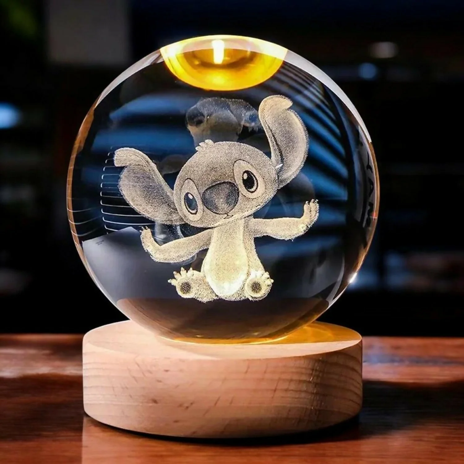3D Crystal Night Lamp with Wooden Base, USB Powered Decorative Light - Image 3