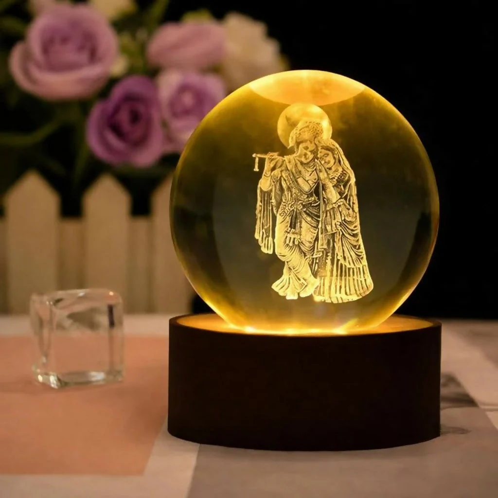 3D Crystal Night Lamp with Wooden Base, USB Powered Decorative Light - Image 4