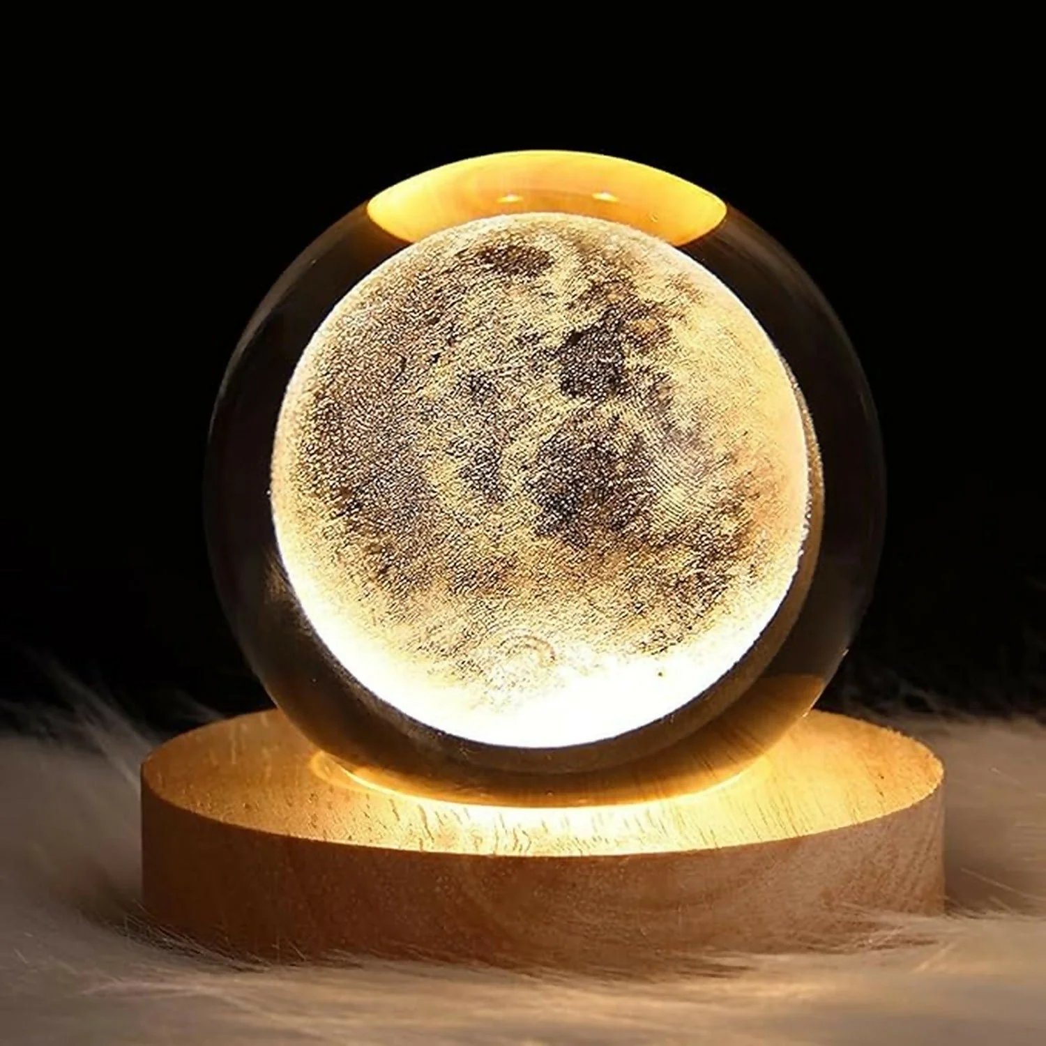 3D Crystal Night Lamp with Wooden Base, USB Powered Decorative Light - Image 6