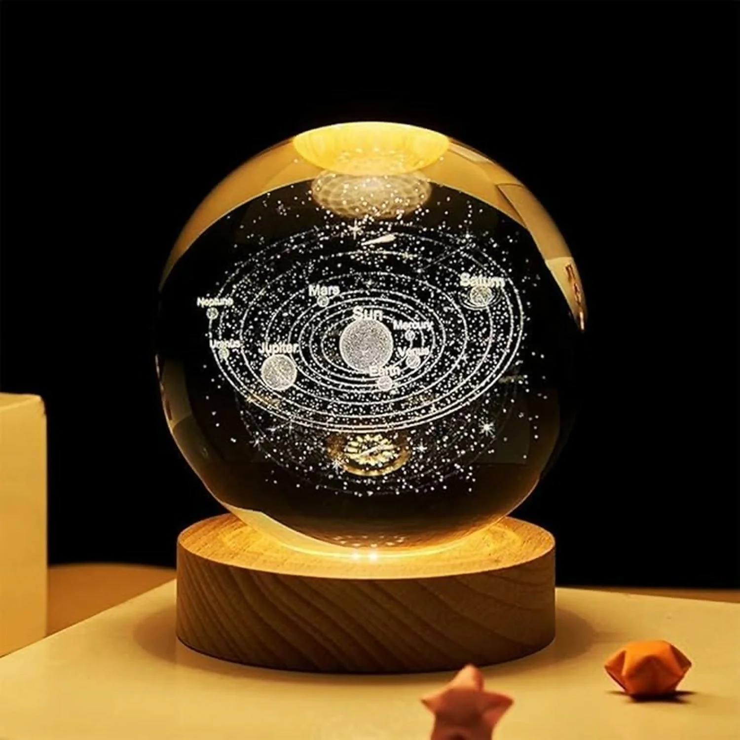 3D Crystal Night Lamp with Wooden Base, USB Powered Decorative Light - Image 8
