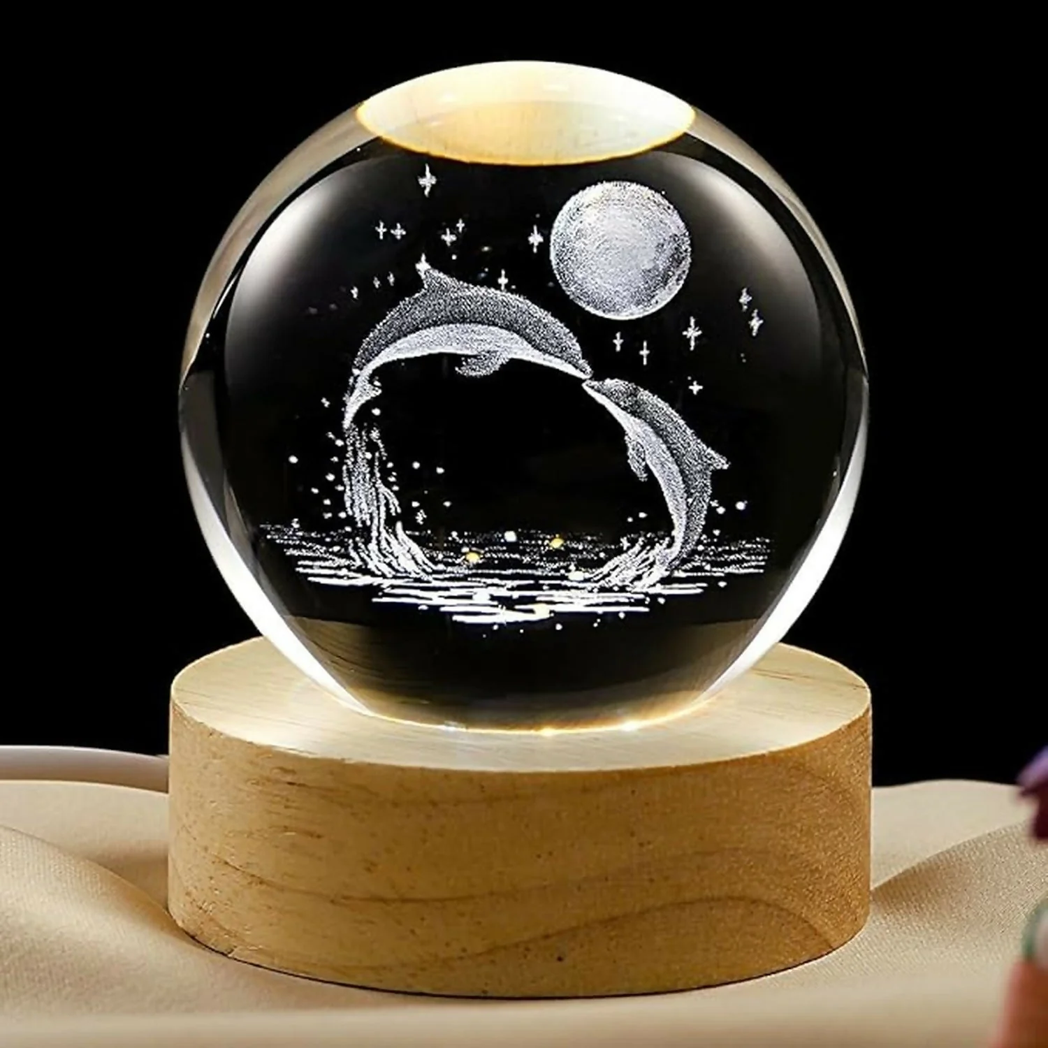 3D Crystal Night Lamp with Wooden Base, USB Powered Decorative Light - Image 9