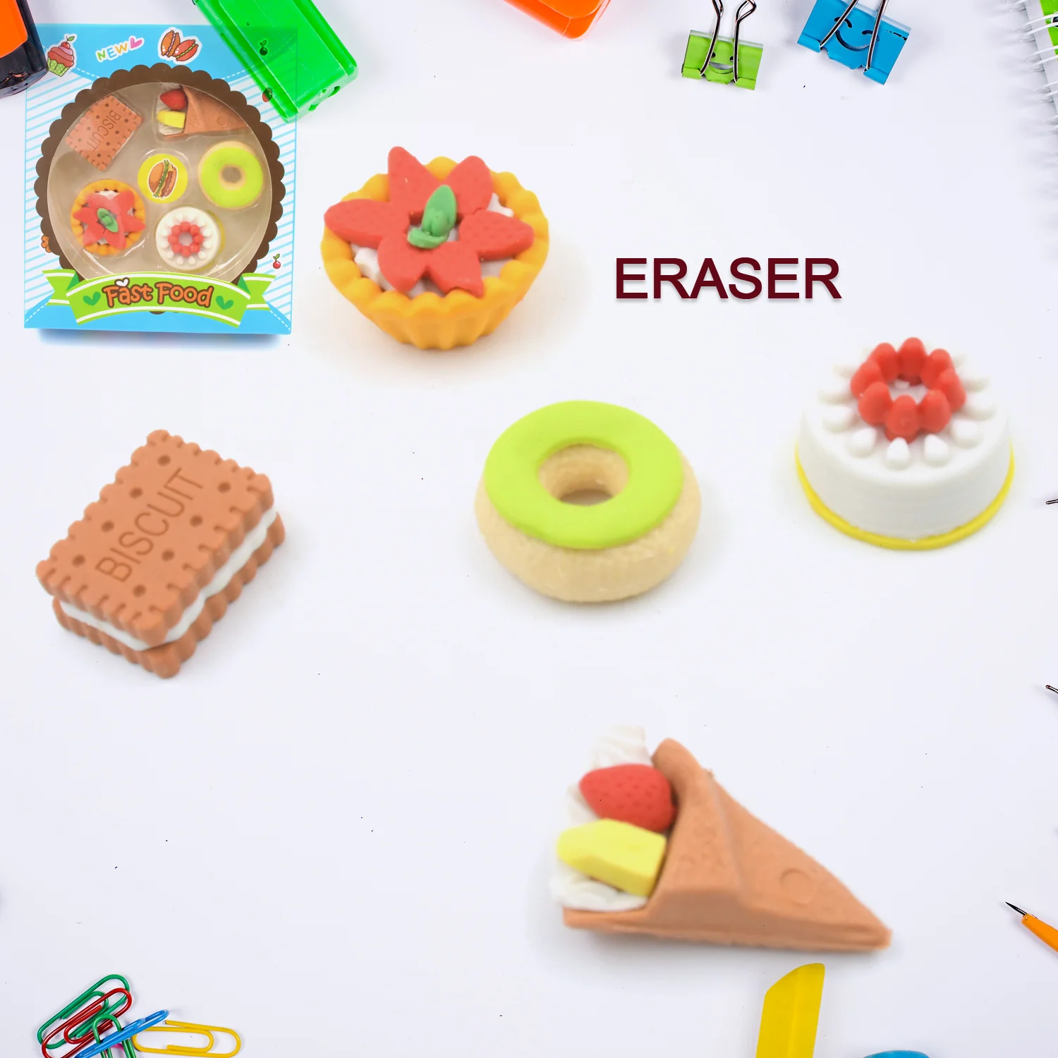 3D Fast Food Erasers Set, Cute Mini Colorful Erasers for Kids Gift & School (5 Pcs) - Image 3