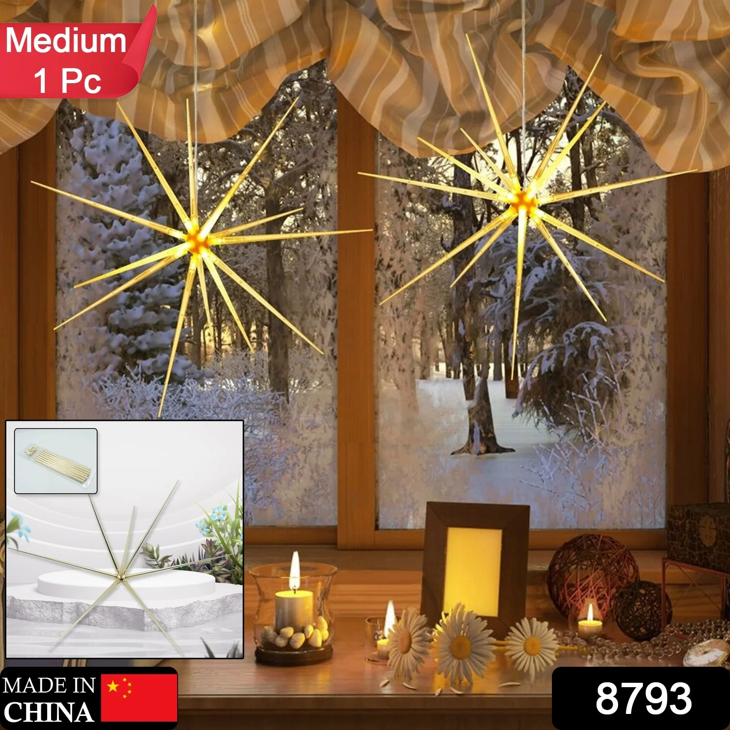 3D Gold Star Hanging Decoration Star, Acrylic Look Hanging Luminous Star - Image 2