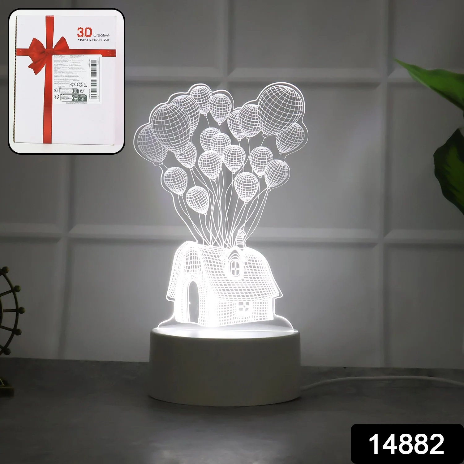 3D Illusion LED Night Lamp with House and Balloons Design - Image 2
