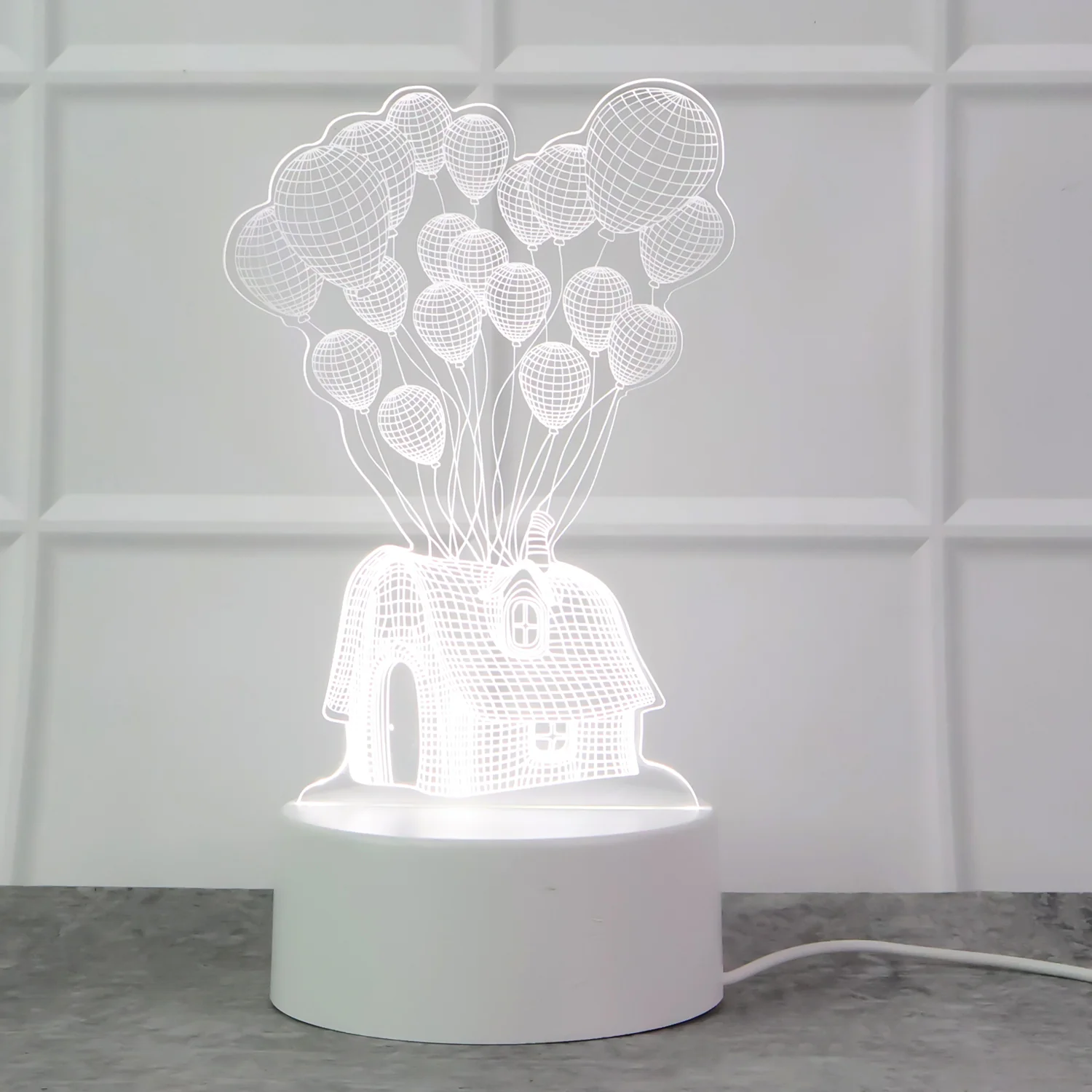 3D Illusion LED Night Lamp with House and Balloons Design - Image 3