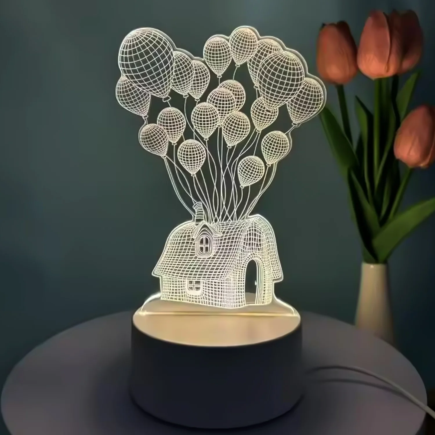 3D Illusion LED Night Lamp with House and Balloons Design - Image 4
