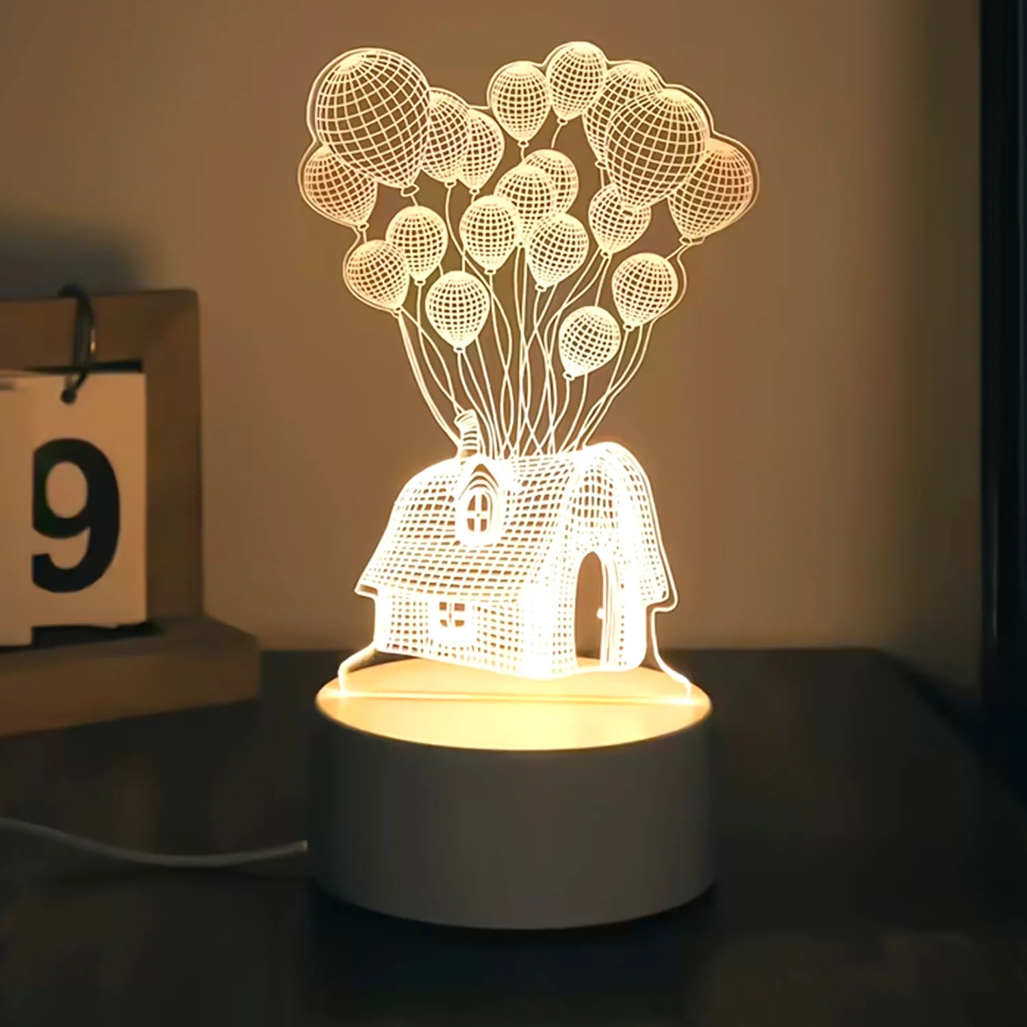 3D Illusion LED Night Lamp with House and Balloons Design - Image 6