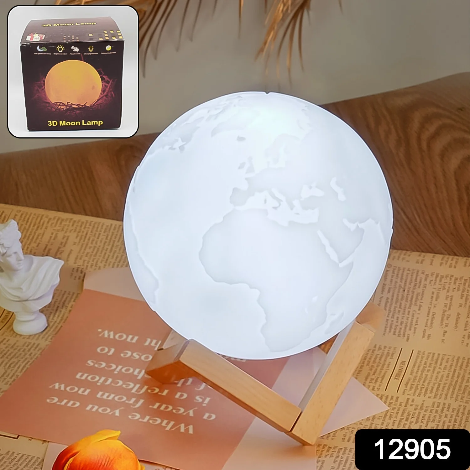 3D Moon Night Lamp with Stand (Color Box /  White & Yellow Light / 1 Pc) - Image 2