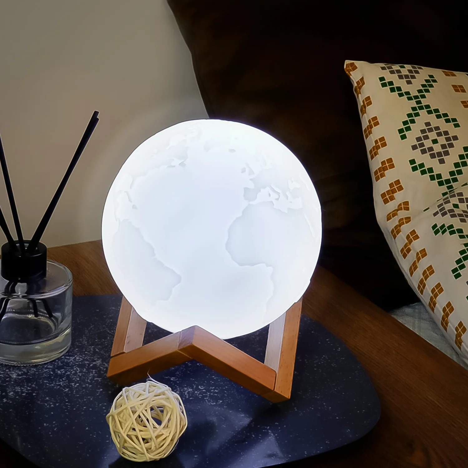 3D Moon Night Lamp with Stand (Color Box /  White & Yellow Light / 1 Pc) - Image 3