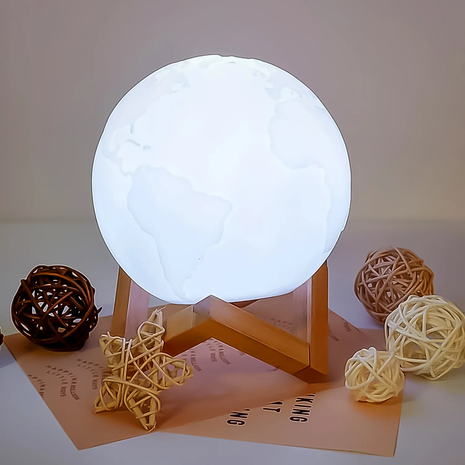 3D Moon Night Lamp with Stand (Color Box /  White & Yellow Light / 1 Pc) - Image 5