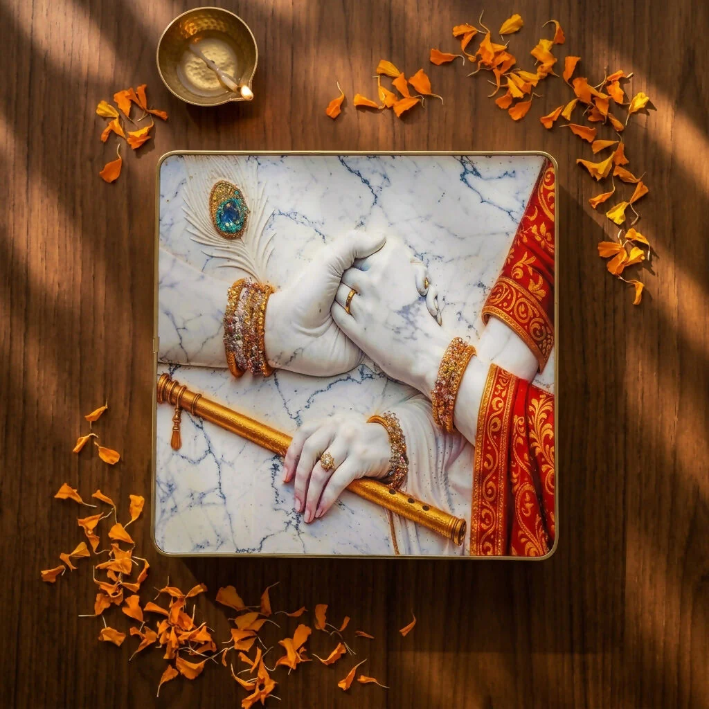 3D Radha Krishna Crystal Wall Art Decorative Frame (12x12 Inch) - Image 2