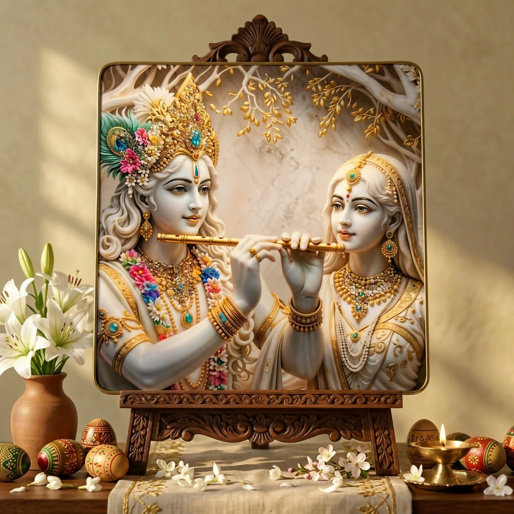 3D Radha Krishna Flute Art Crystal Wall Frame Decorative (12x12 Inch) - Image 4