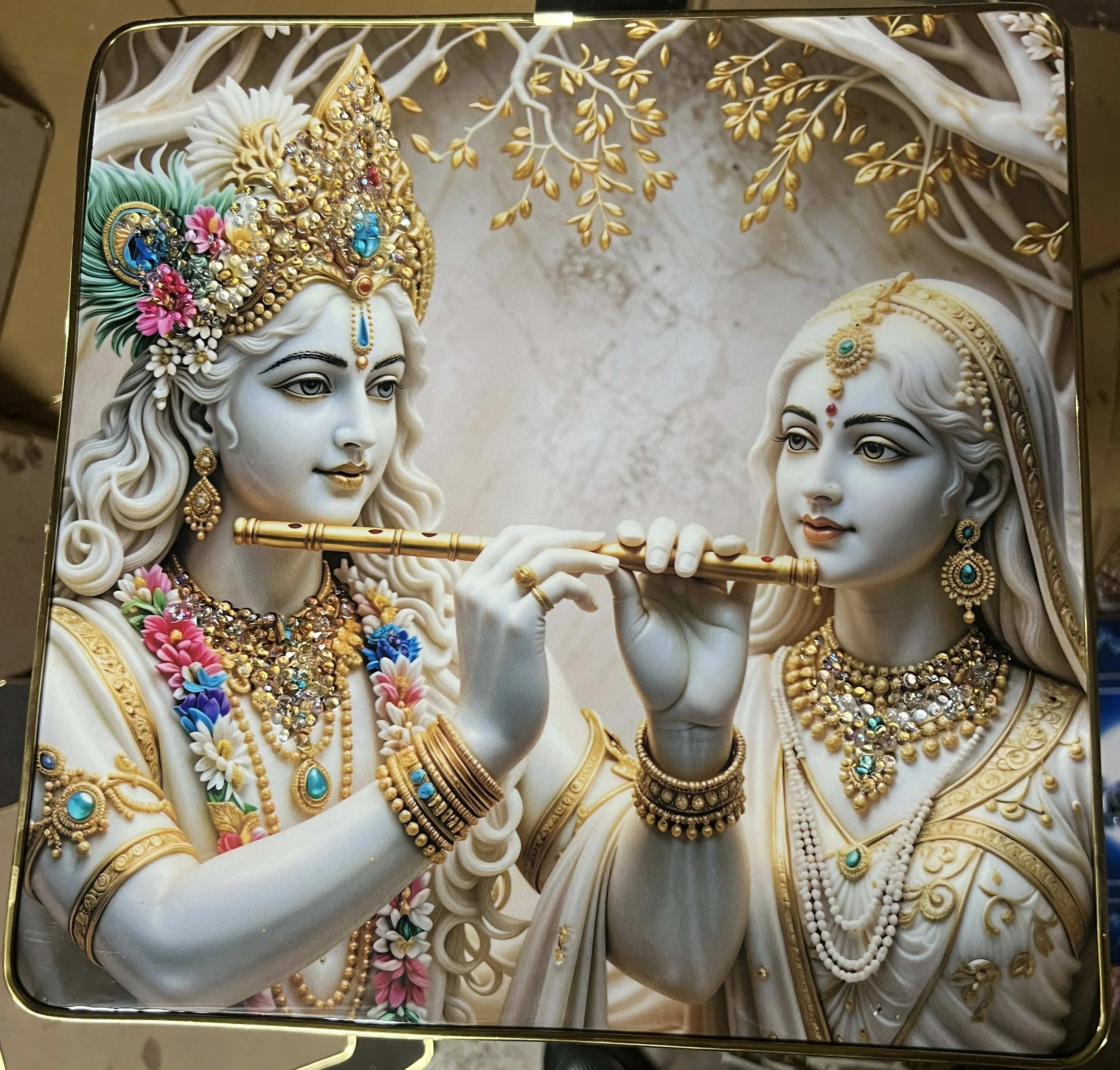 3D Radha Krishna Flute Art Crystal Wall Frame Decorative (12x12 Inch) - Image 5