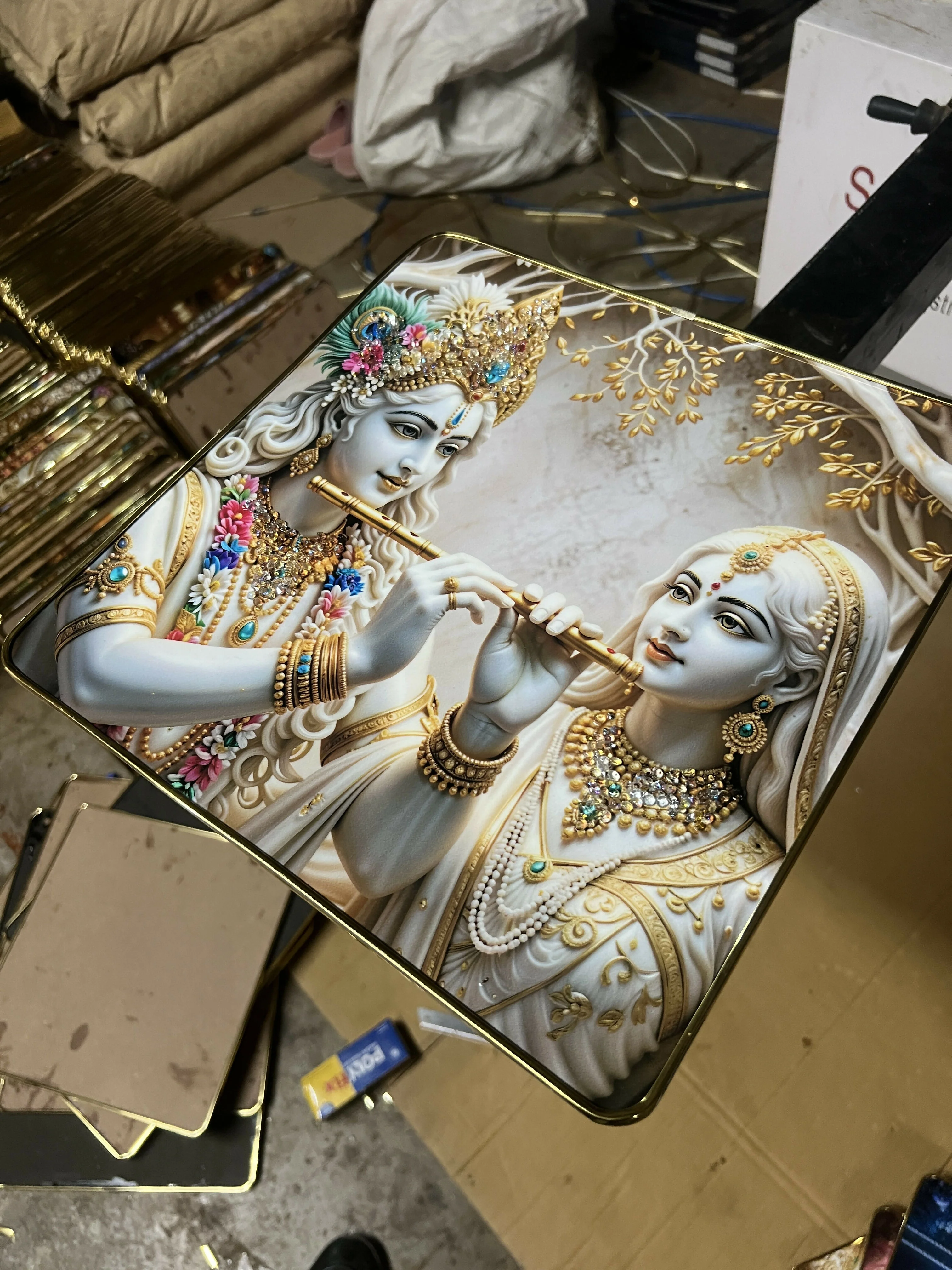 3D Radha Krishna Flute Art Crystal Wall Frame Decorative (12x12 Inch) - Image 6