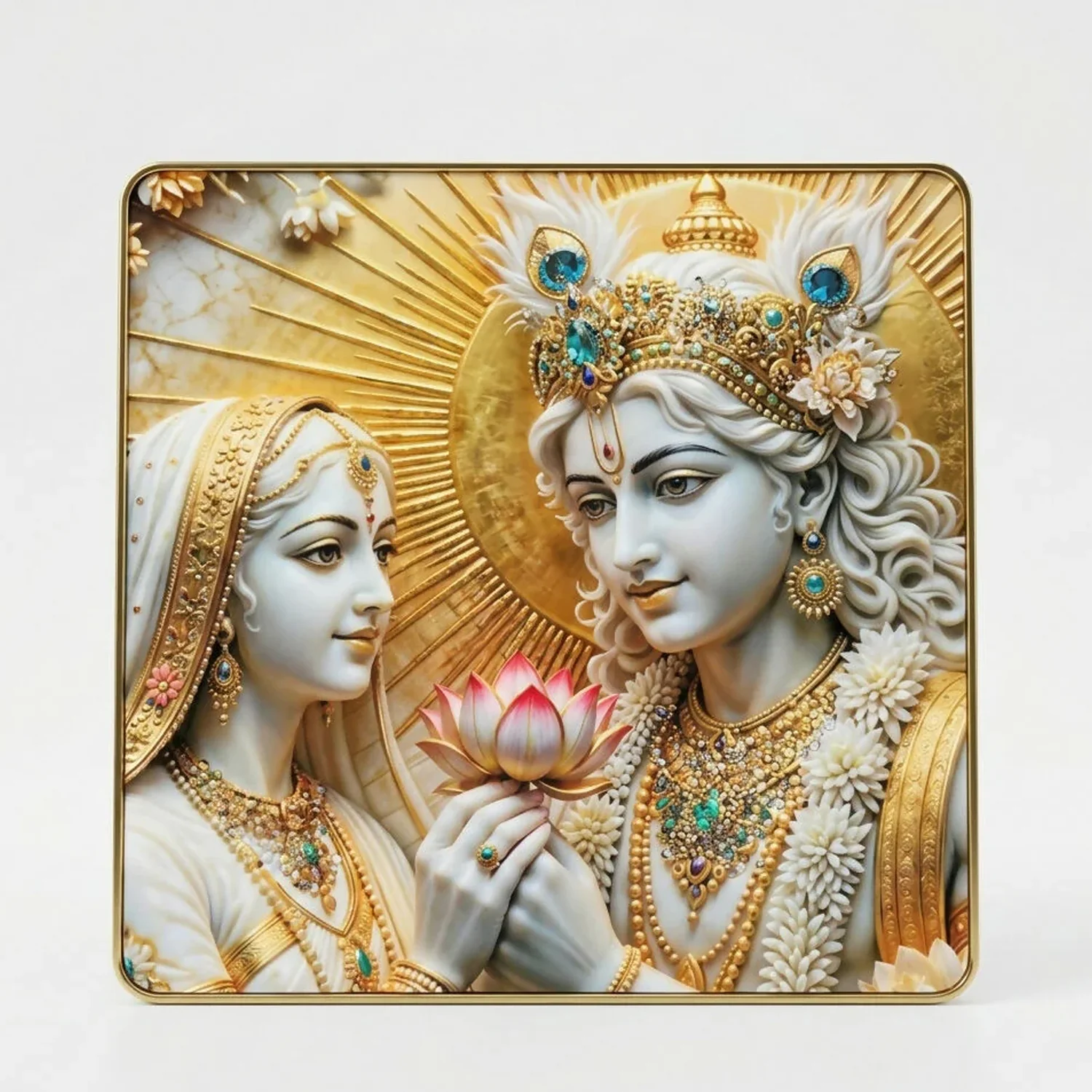 3D Radha Krishna Lotus Theme Crystal Wall Art Decorative Frame (12x12 Inch) - Image 3
