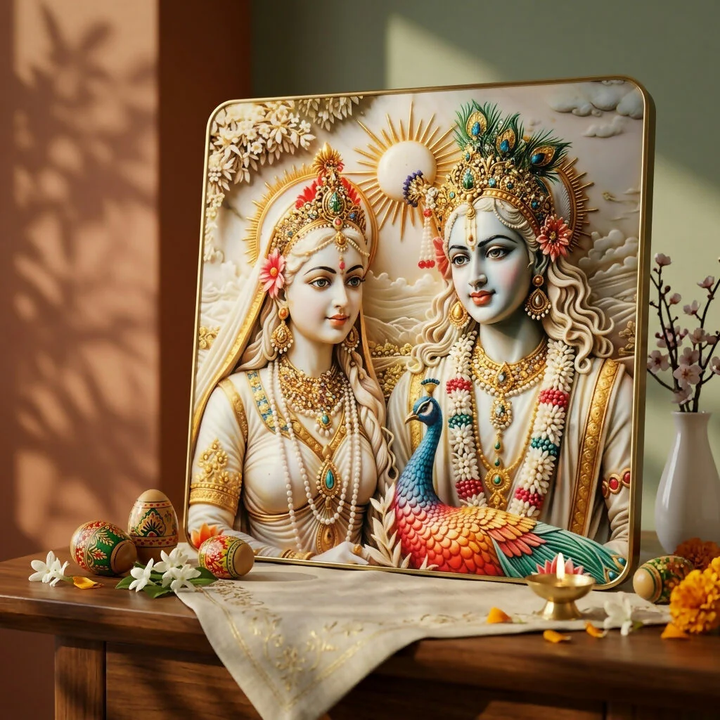 3D Radha Krishna Premium Crystal Wall Decor Frame Artistic Finish (12x12 Inch) - Image 2