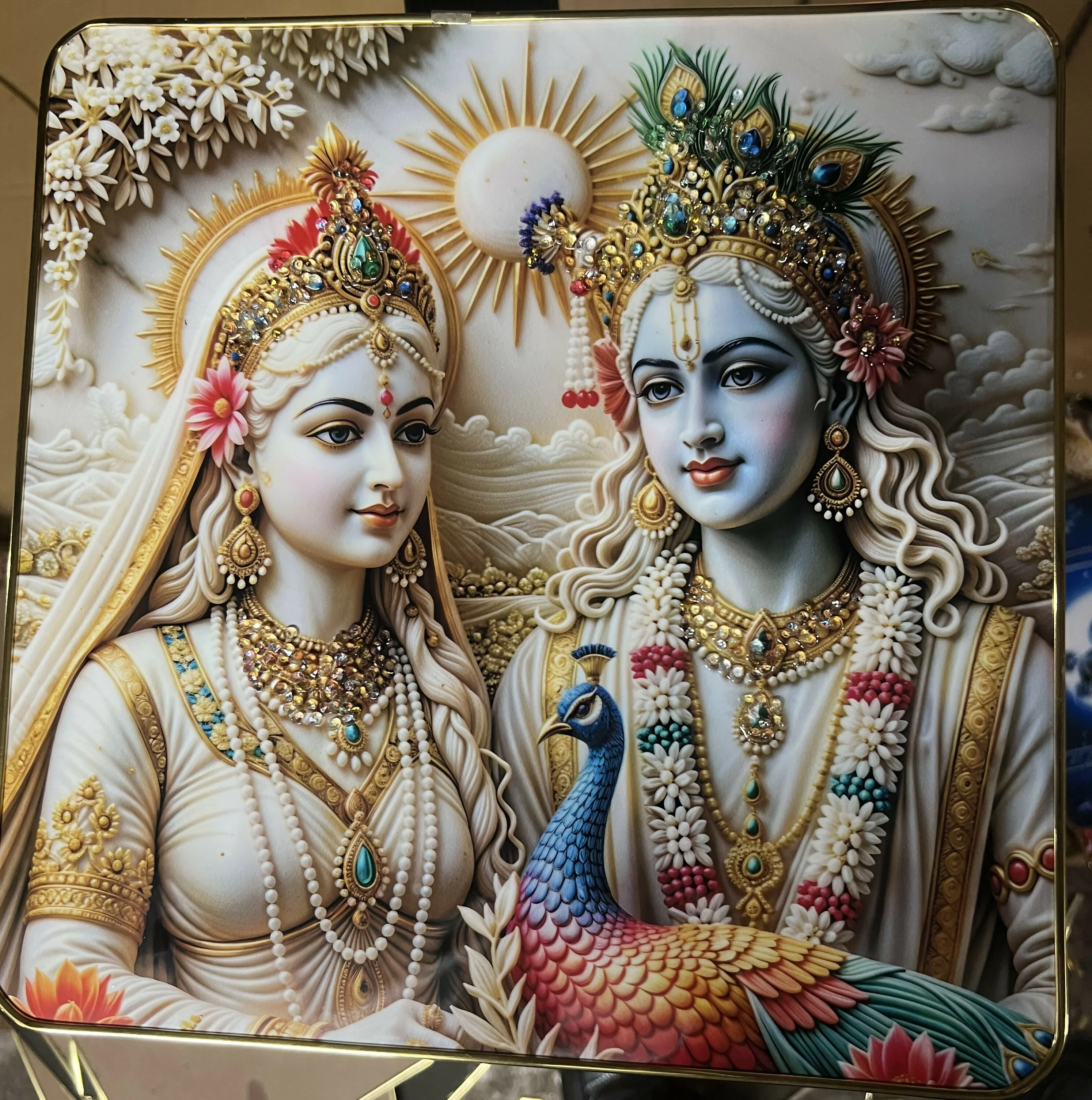 3D Radha Krishna Premium Crystal Wall Decor Frame Artistic Finish (12x12 Inch) - Image 3