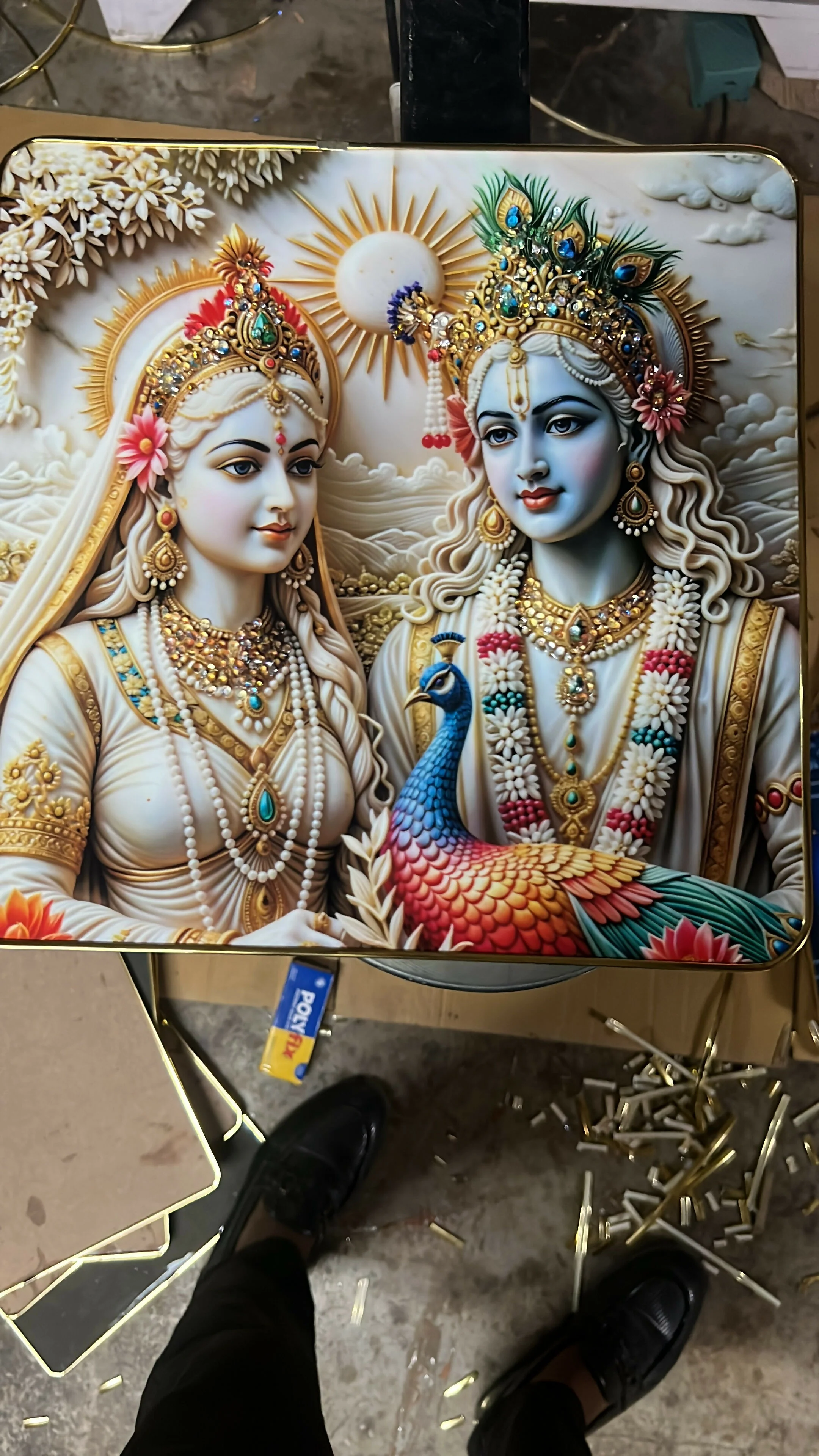 3D Radha Krishna Premium Crystal Wall Decor Frame Artistic Finish (12x12 Inch) - Image 4