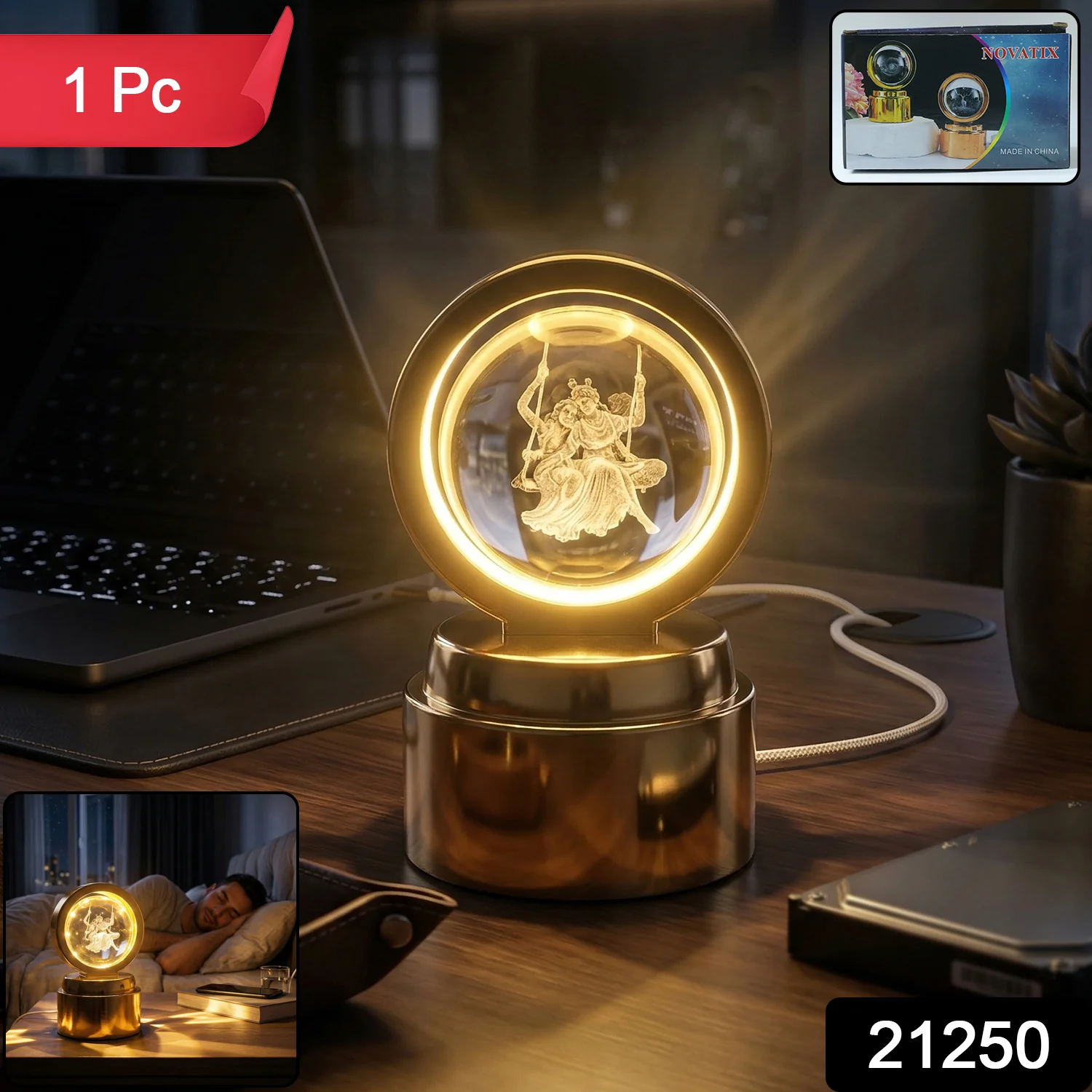 3D Religious Design Crystal Ball LED Night Lamp (1 Pc) - Image 2