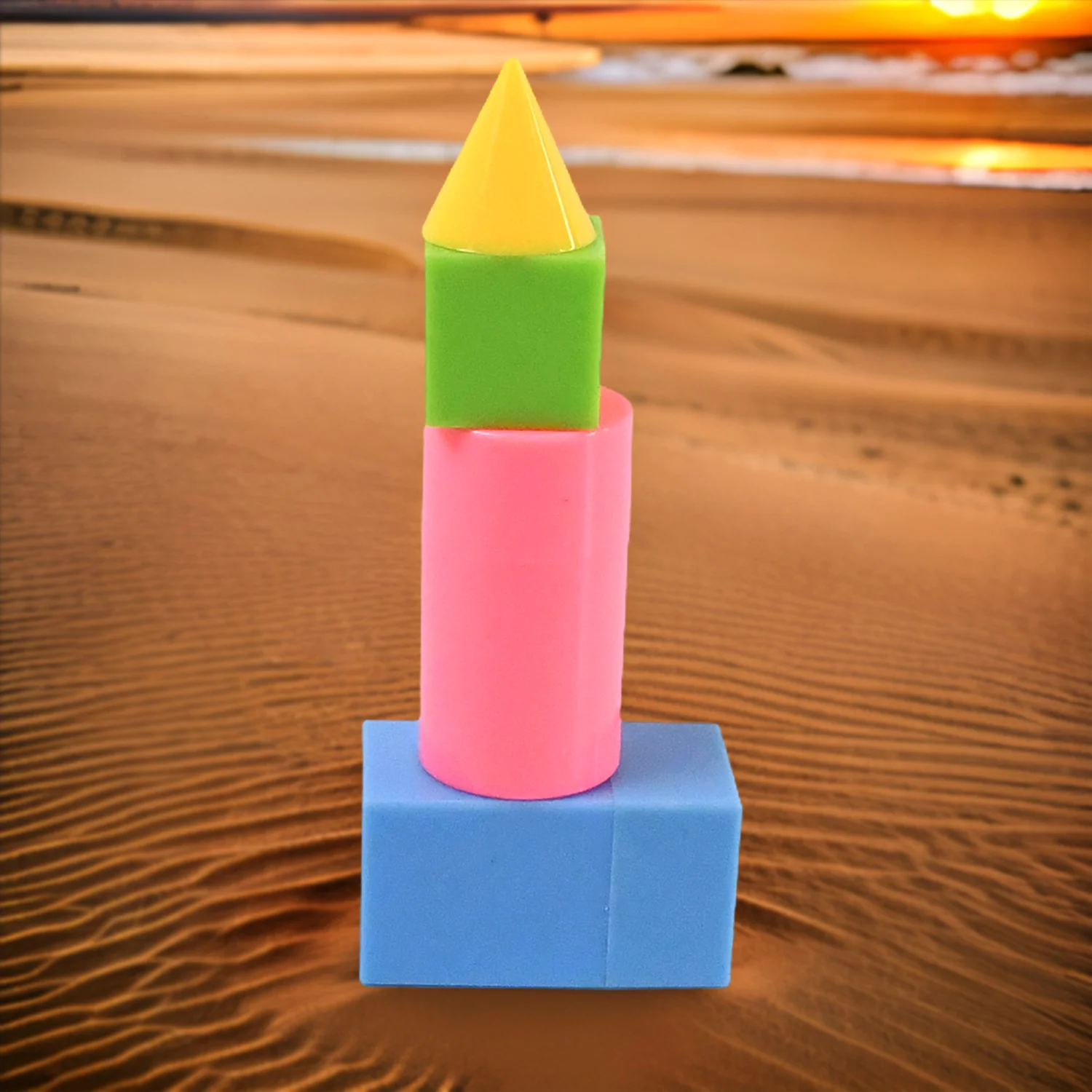 3D Shapes Multicoloured Pattern Building Blocks Toy Solid Figures (6 Pcs Set) - Image 4
