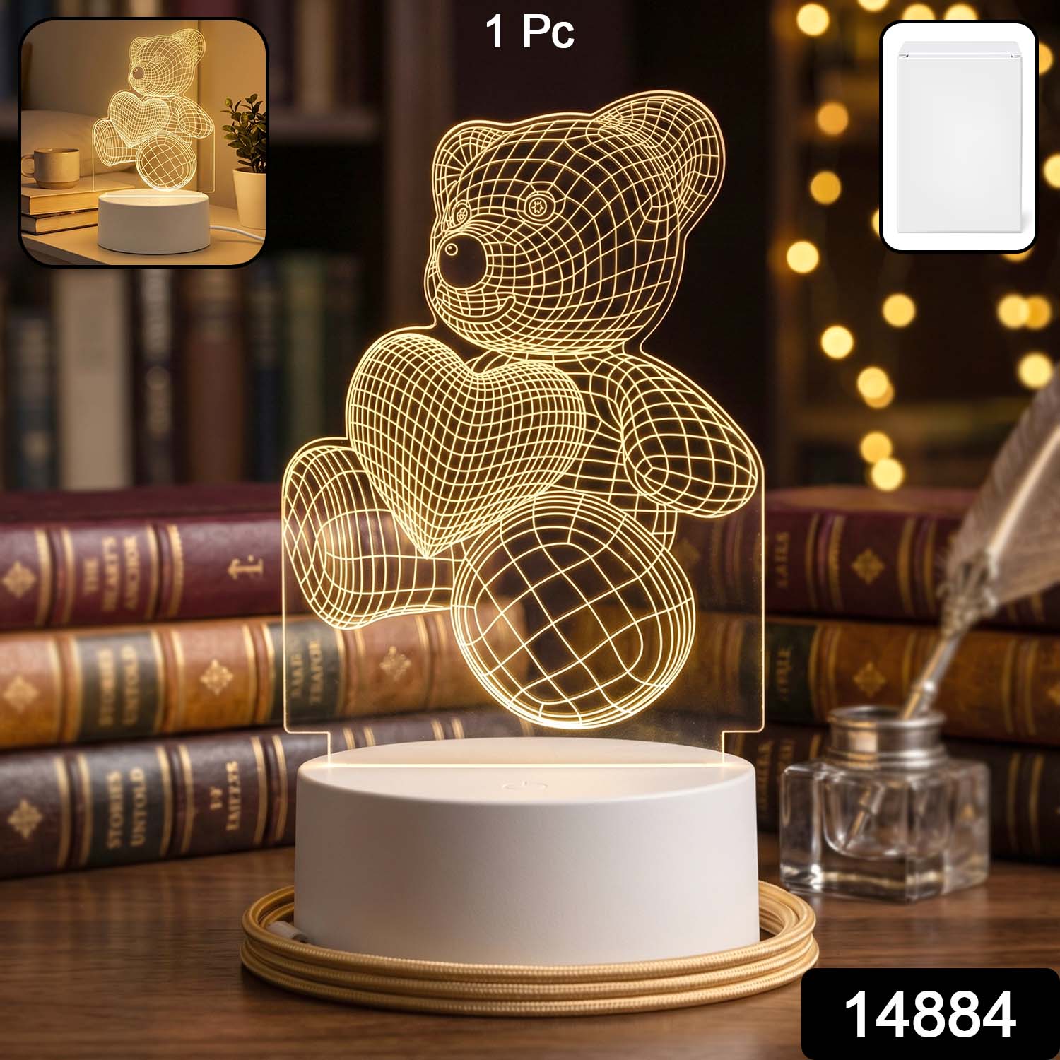 3D Teddy Bear LED Night Lamp – Soft LED Desk Light with Heart Design (1 Pc) - Image 2