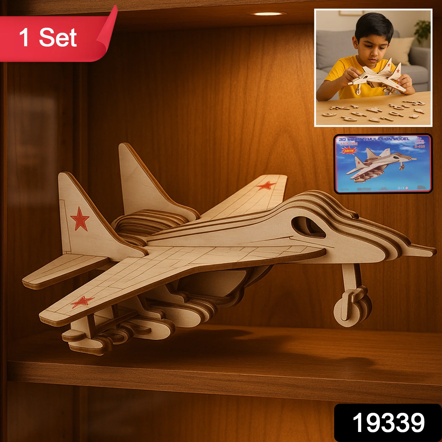 3D Wooden Fighter Jet Puzzle DIY Assembly Kit - Image 2