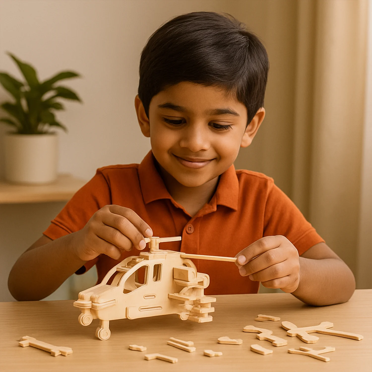 3D Wooden Helicopter Puzzle DIY Model Kit (1 Set) - Image 4