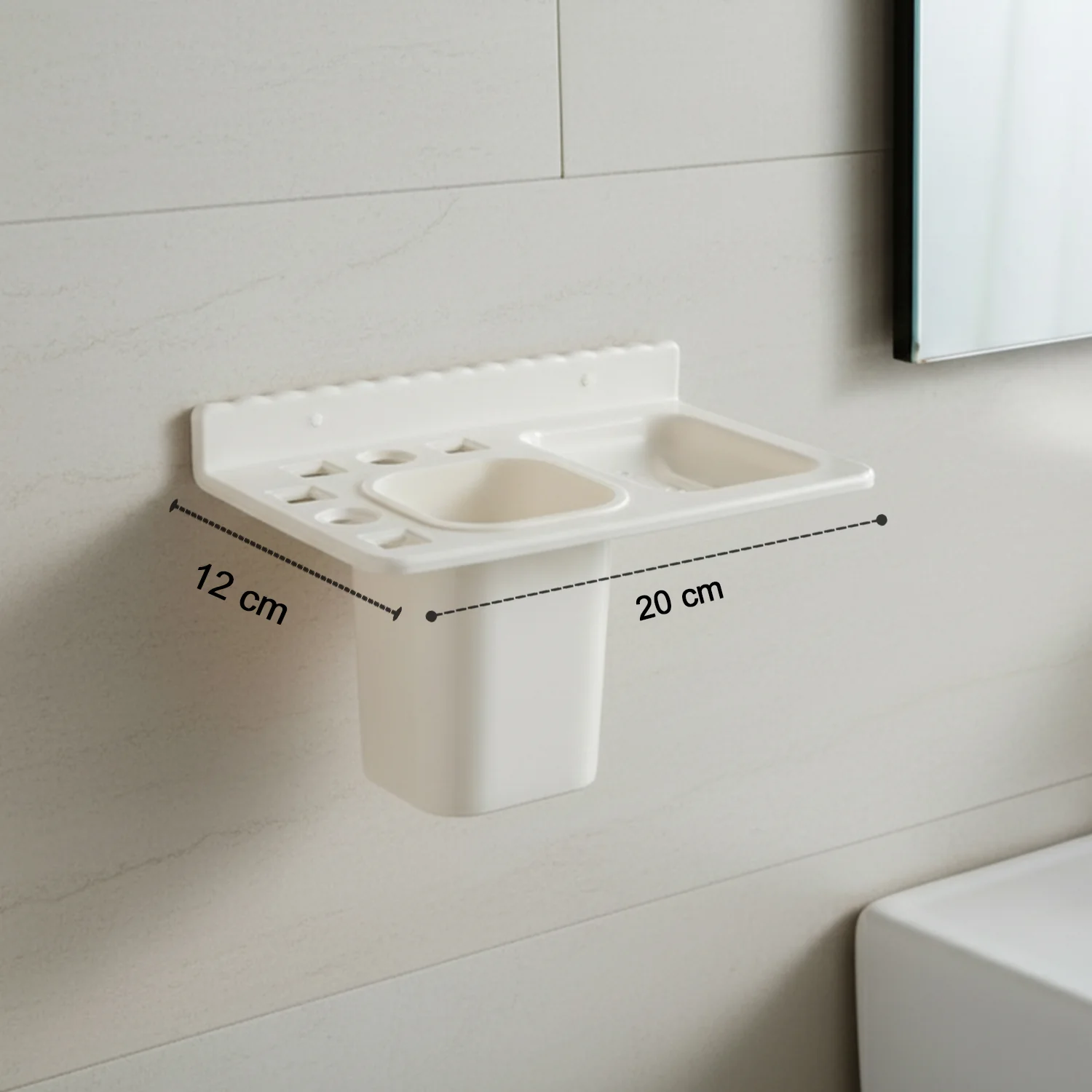 3in1 Wall Mounted Multi-Compartment Toothbrush & Soap Holder with Cup (1 Pc) - Image 4
