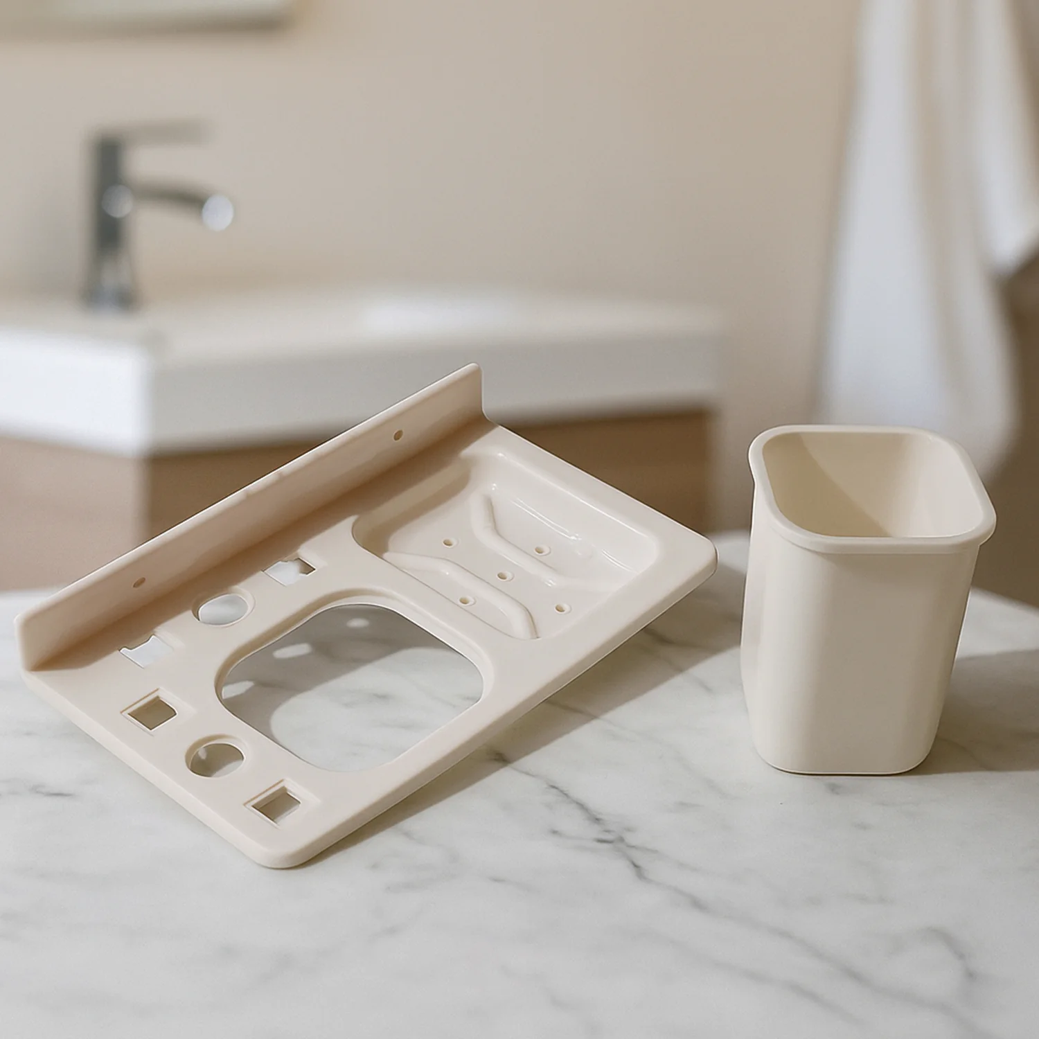3in1 Wall Mounted Multi-Compartment Toothbrush & Soap Holder with Cup (1 Pc) - Image 7