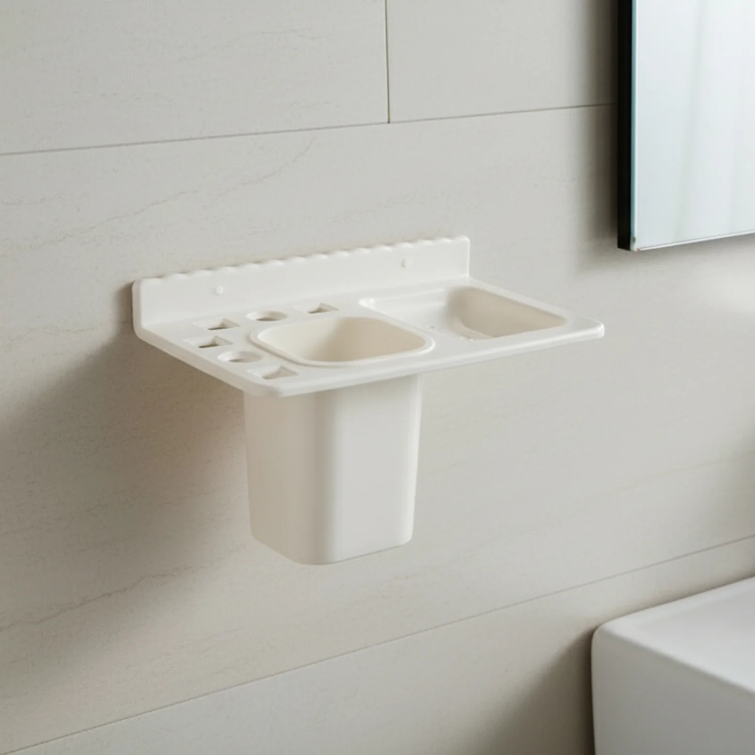 3in1 Wall Mounted Multi-Compartment Toothbrush & Soap Holder with Cup (1 Pc) - Image 8