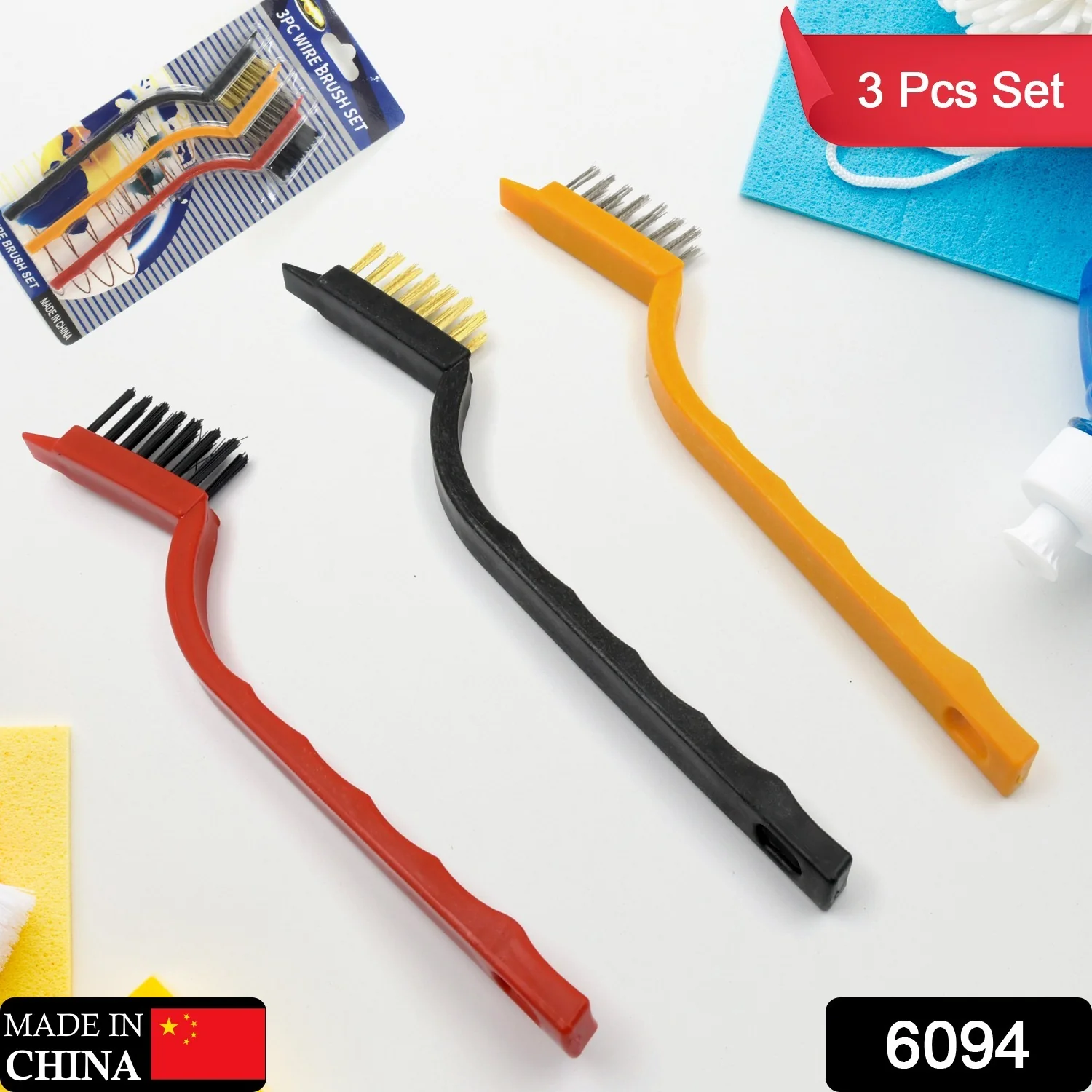 3pc Mini Wire Brush Set Brass Nylon Stainless Steel Bristles Household Cleaning Brush for Gas Stove, Smoke Machine Tool Burner Tiles Tap Rust Removal Welding Slag Dirt & Paint Scrubbing (3 Pcs Set) - Image 2