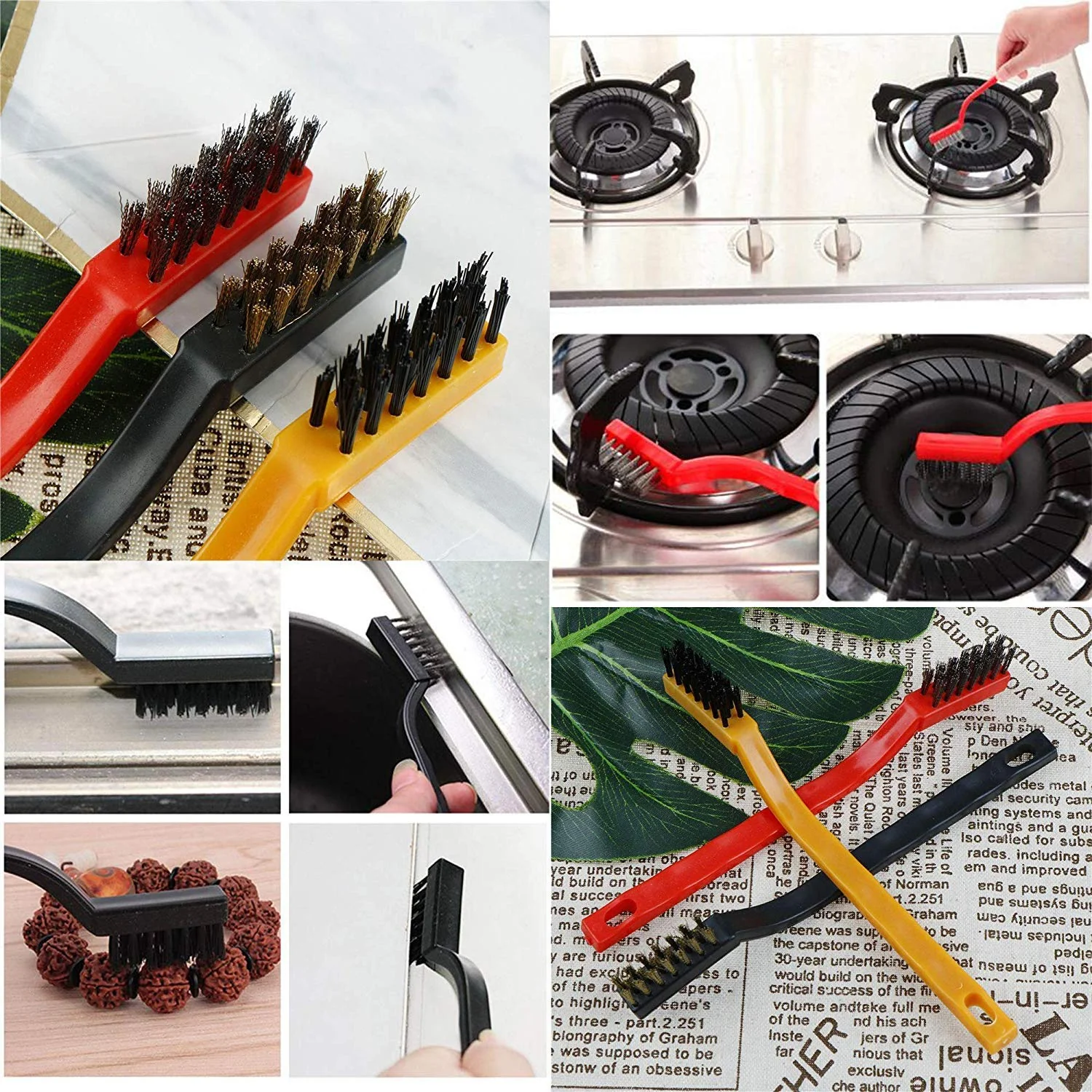 3pc Mini Wire Brush Set Brass Nylon Stainless Steel Bristles Household Cleaning Brush for Gas Stove, Smoke Machine Tool Burner Tiles Tap Rust Removal Welding Slag Dirt & Paint Scrubbing (3 Pcs Set) - Image 3