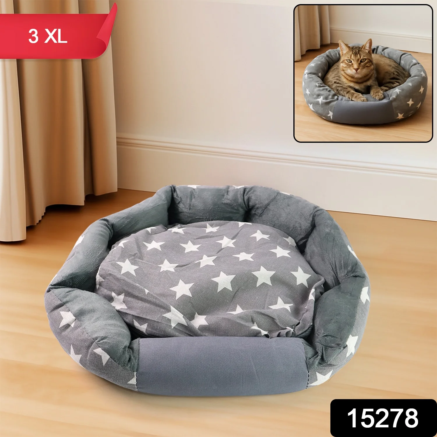 3XL Extra-Large Star Pattern Round Pet Bed for Cats & Small Dogs - Image 2