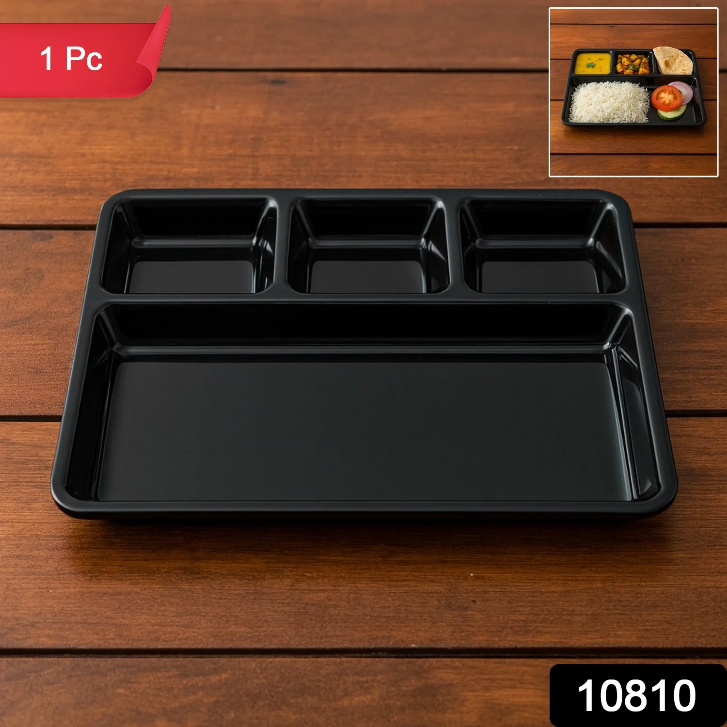 Plastic 4-Compartment Rectangular Meal Serving Tray – Sectioned Dining Plate (1 Pc) - Image 2
