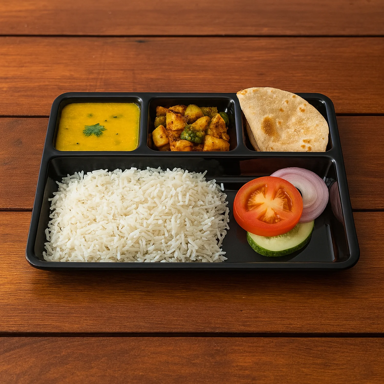 Plastic 4-Compartment Rectangular Meal Serving Tray – Sectioned Dining Plate (1 Pc) - Image 3