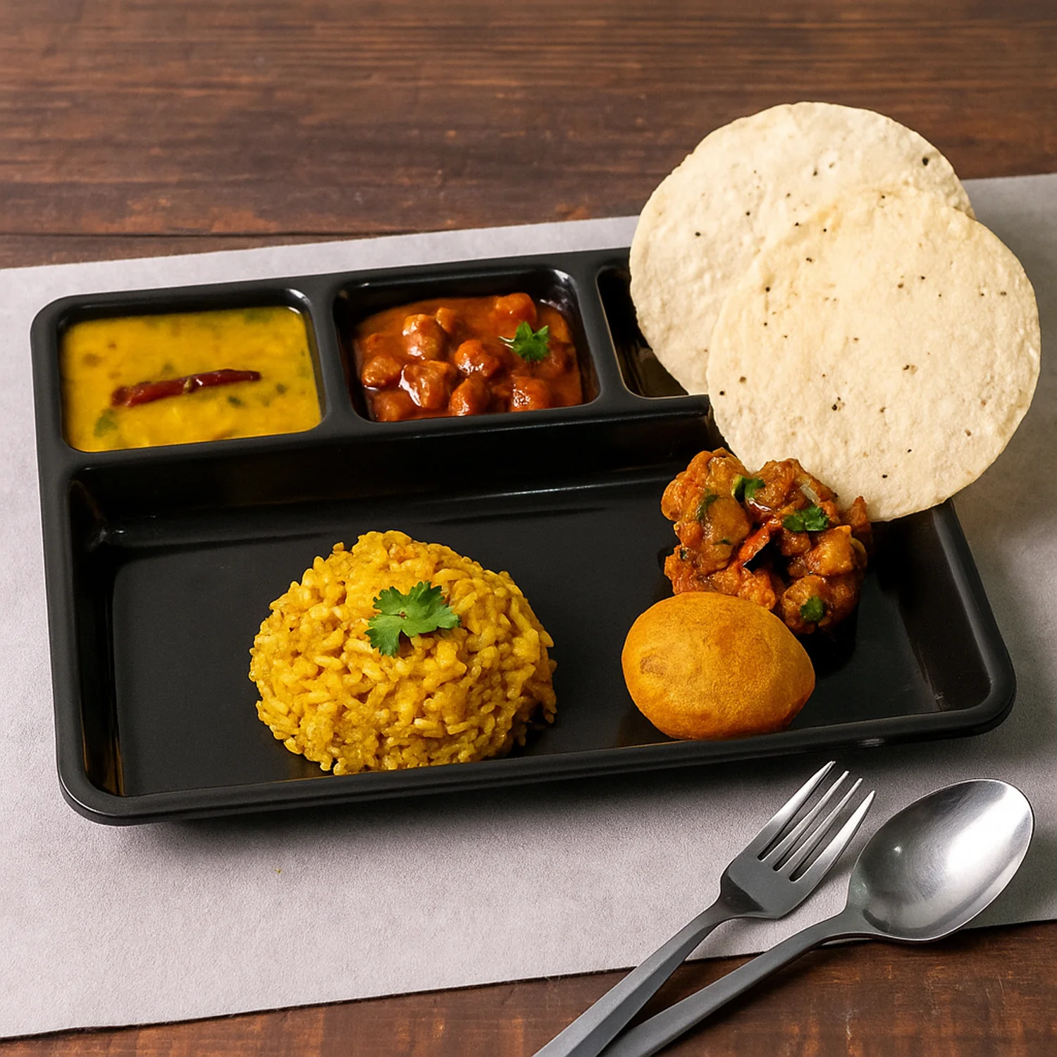 Plastic 4-Compartment Rectangular Meal Serving Tray – Sectioned Dining Plate (1 Pc) - Image 4