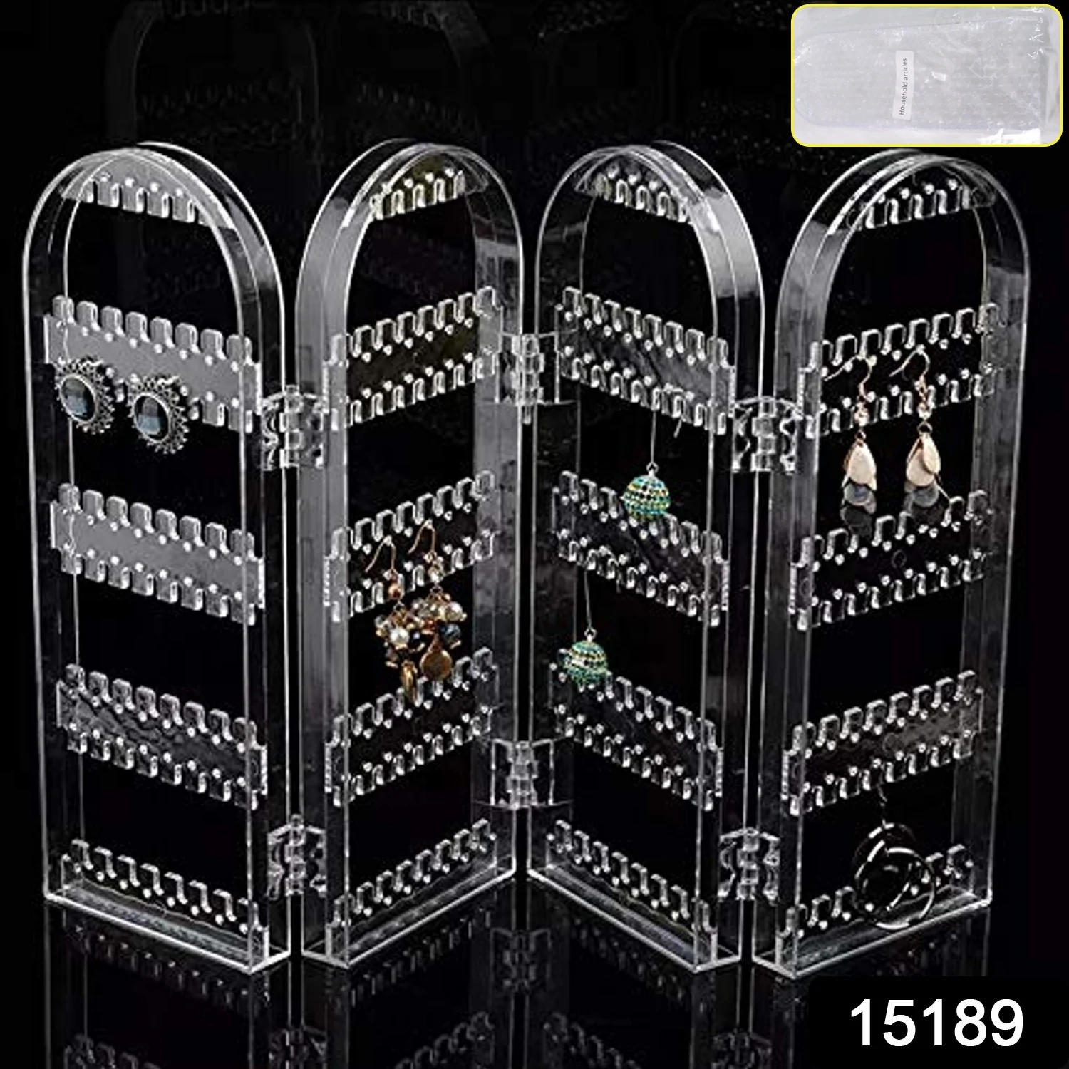 4 Folding Storage Hanger Acrylic Earring Screen Holder Display Stand Clear (1 Set) - Image 2