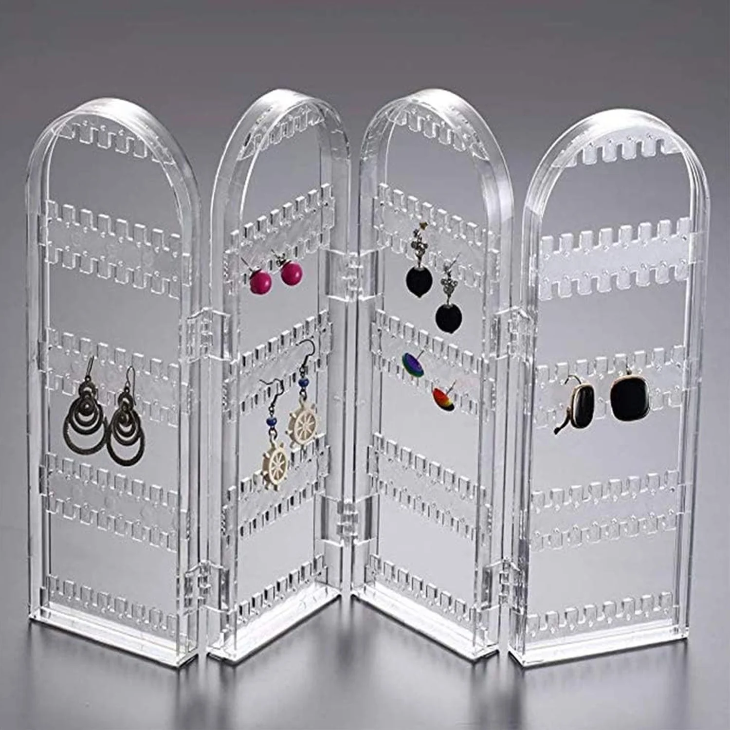 4 Folding Storage Hanger Acrylic Earring Screen Holder Display Stand Clear (1 Set) - Image 3