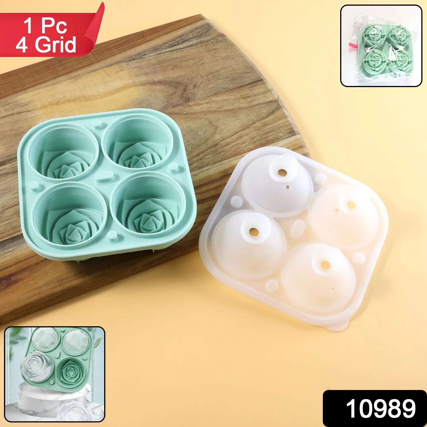 4-Grid Rose-Shape Ice Cube Tray Mold with Lid - Image 2