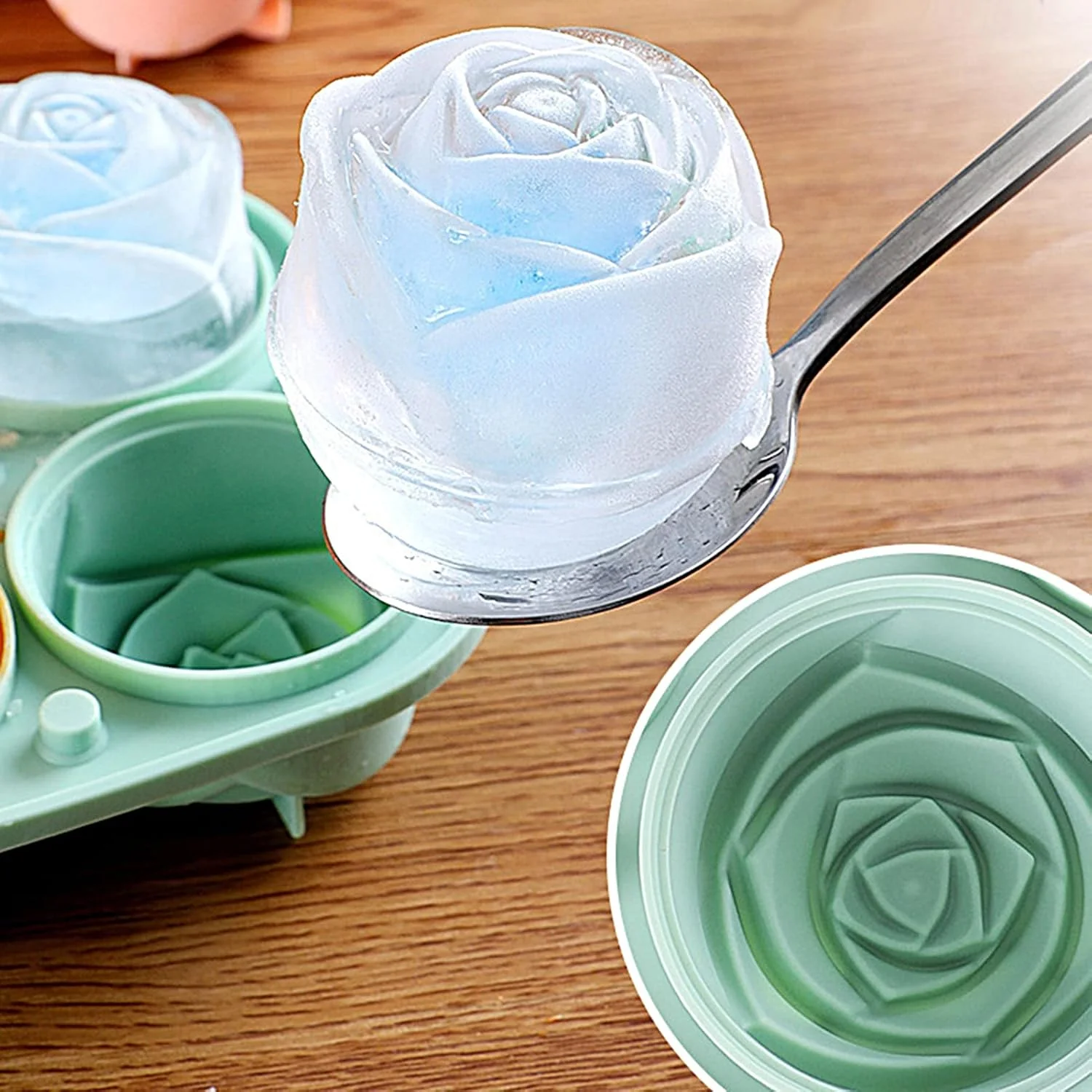 4-Grid Rose-Shape Ice Cube Tray Mold with Lid - Image 7