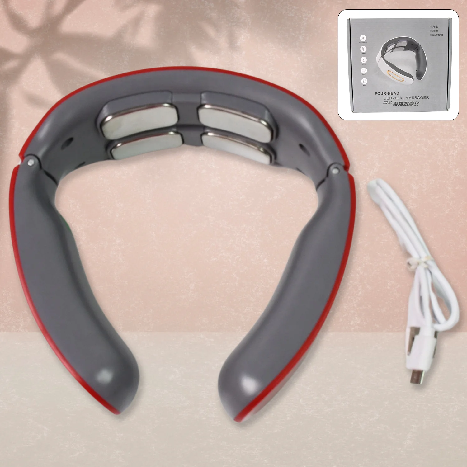 4 Heads Smart Electric Neck and Back Pulse Massager (1 Pc / Mix Design) - Image 3