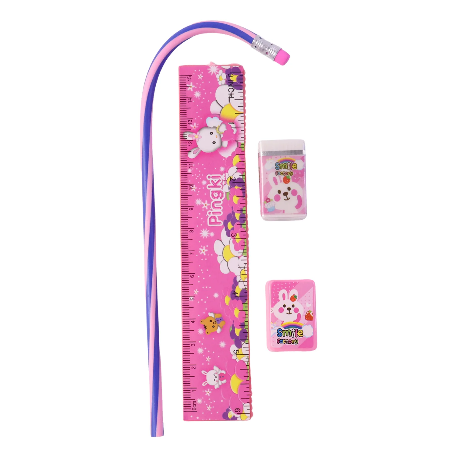 4-In-1 Cute Pink Stationery Set with Ruler, Pencil, Eraser & Sharpener - Image 4