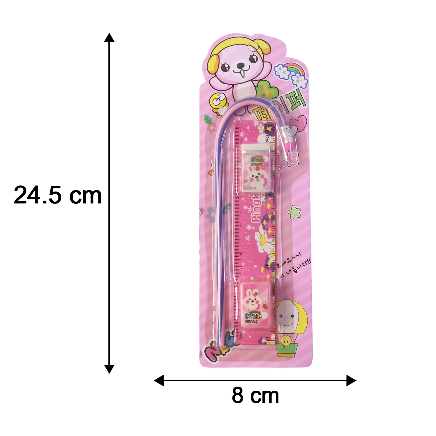 4-In-1 Cute Pink Stationery Set with Ruler, Pencil, Eraser & Sharpener - Image 6