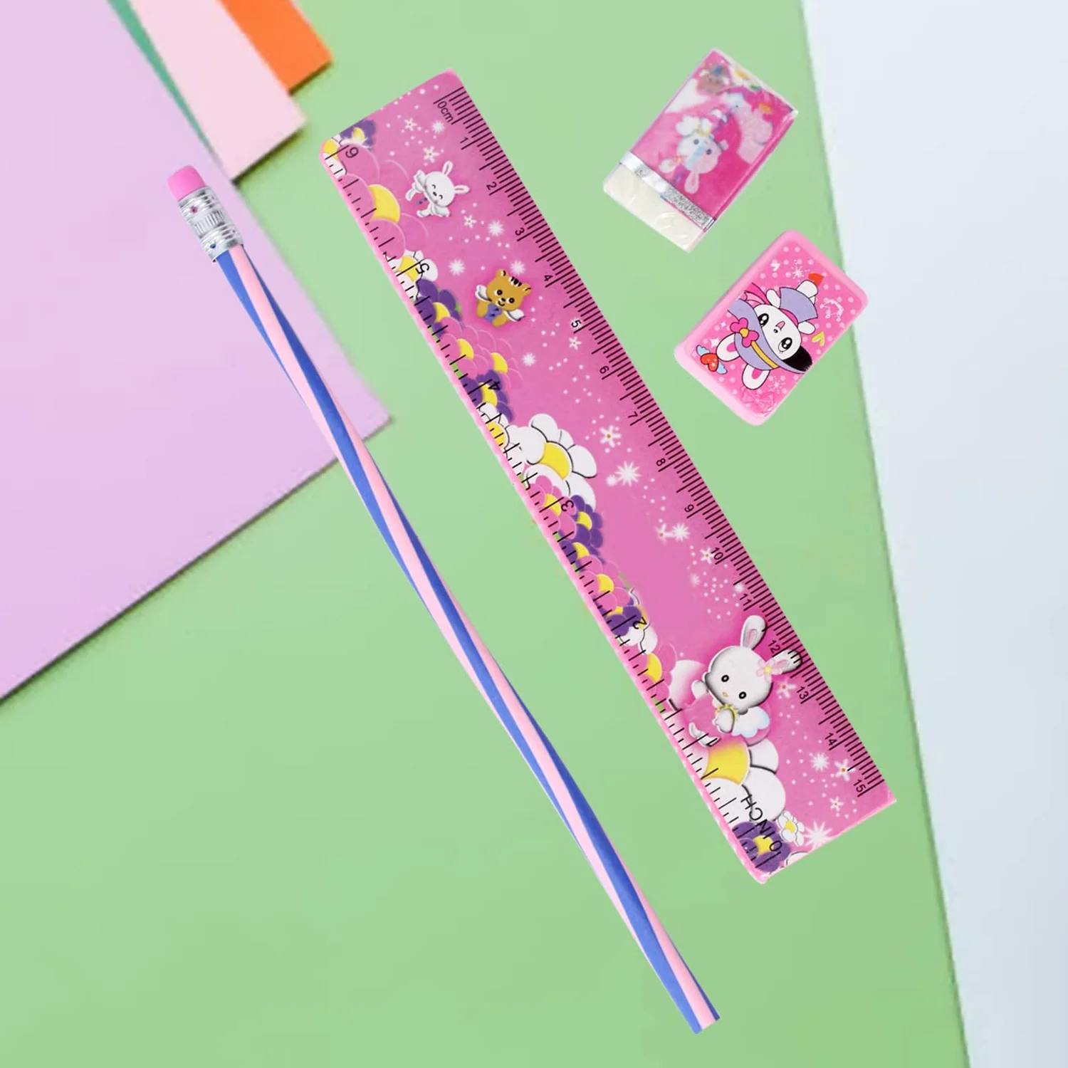 4-In-1 Cute Pink Stationery Set with Ruler, Pencil, Eraser & Sharpener - Image 7